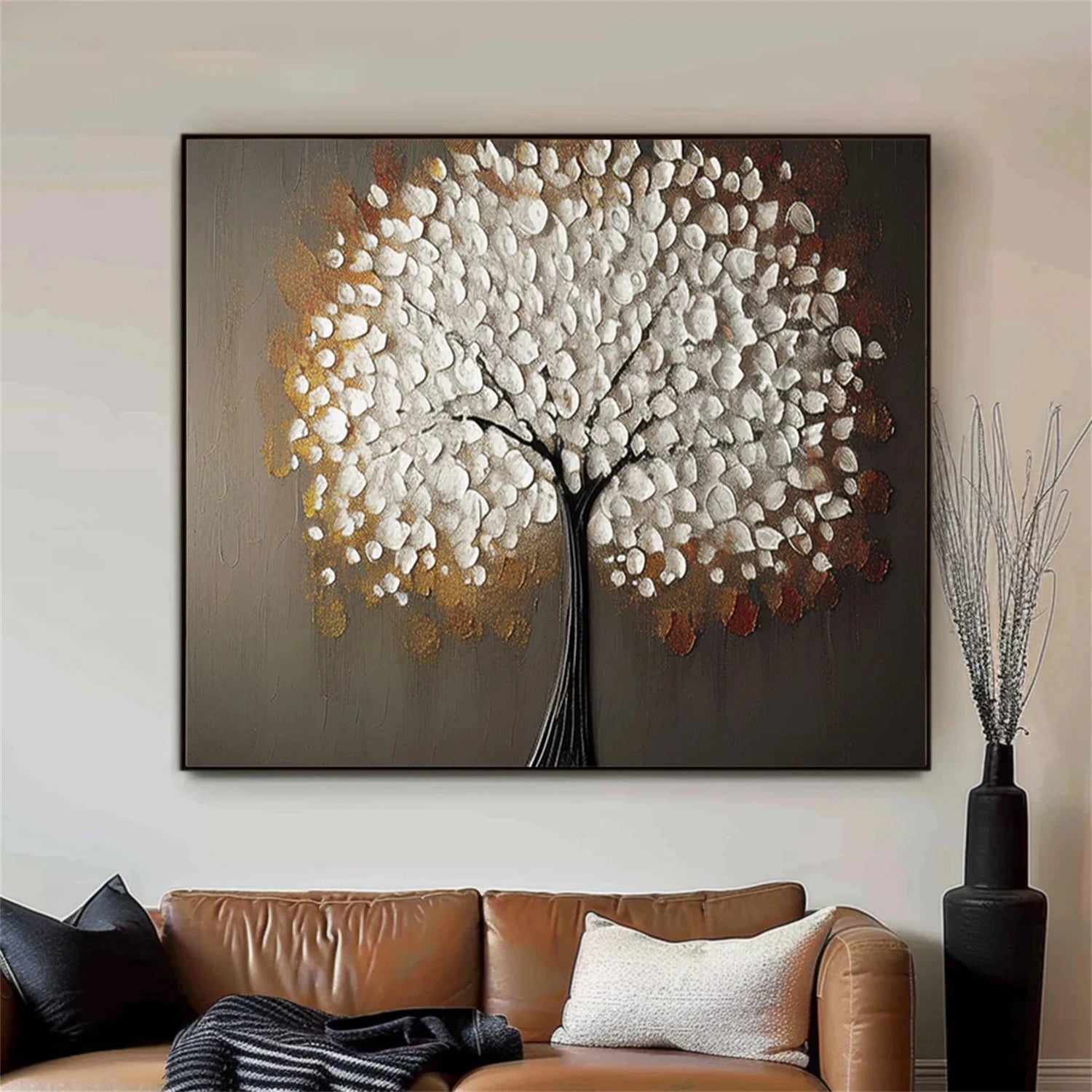 Flower and Tree Painting #FT153 - Handmade Canvas Wall Art for Home & Office Decor - Perfect for Living Room, Bedroom, or Gift