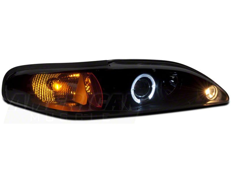 Raxiom LED Halo Projector Headlights for 94-98 Mustang - Black Housing & Smoked Lens - High-Performance Lighting Upgrade for Night Driving & Car Customization