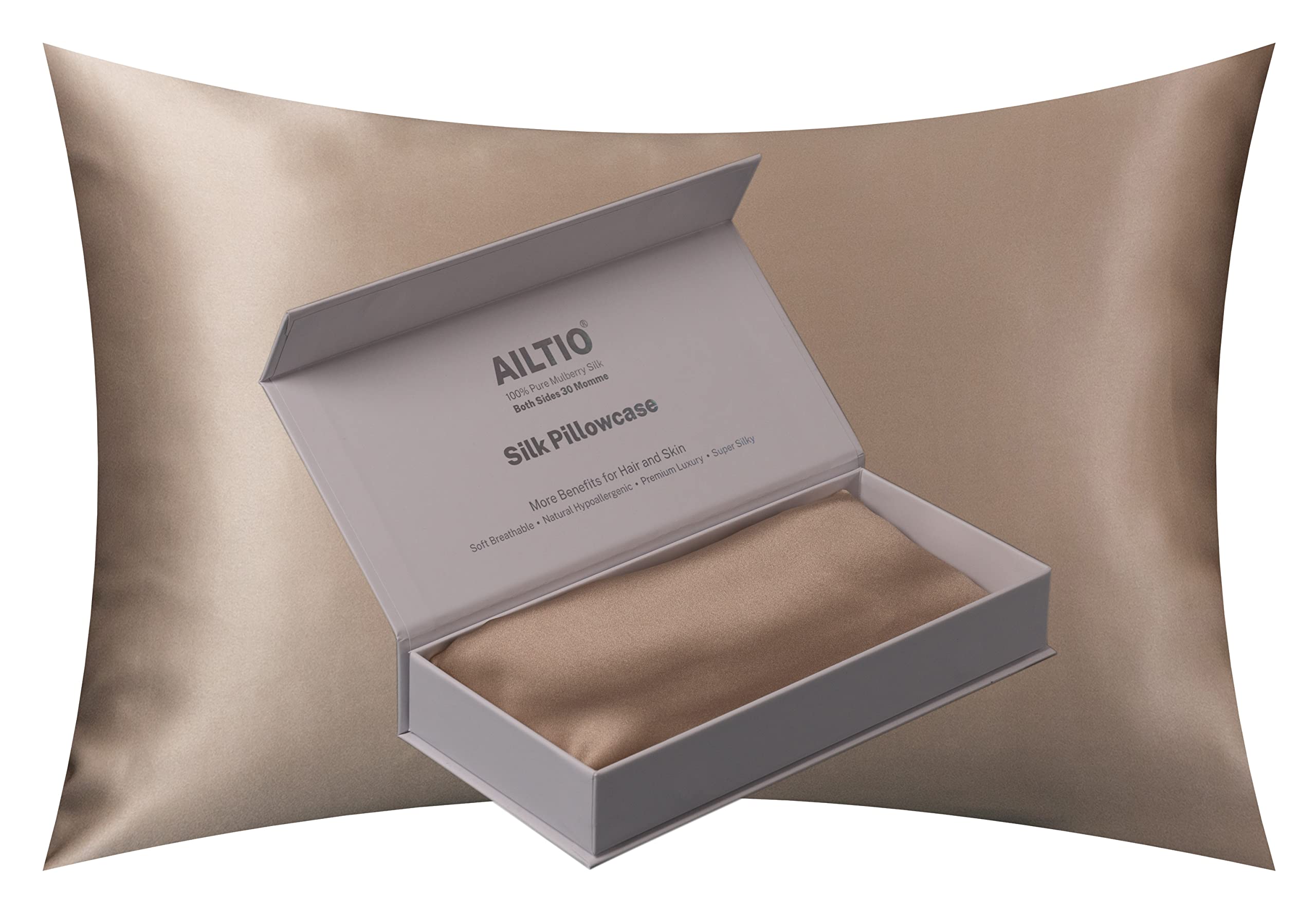 UltraTocce Silk Pillowcase for Hair & Skin - 100% Mulberry Silk Queen Size Pillow Cover (Taupe) - Hypoallergenic & Cooling for Nighttime Comfort - Perfect for Anti-Aging & Frizz-Free Hair Care