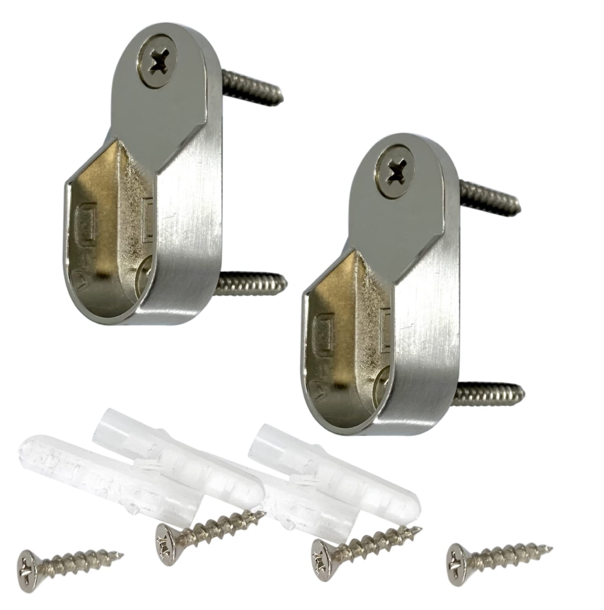 Desunia Oval Satin Nickel Closet Rod End Supports - Screw On Type (15mm x 30mm, 10 Pack) - Perfect for Wardrobe Organization & Closet Rod Installation