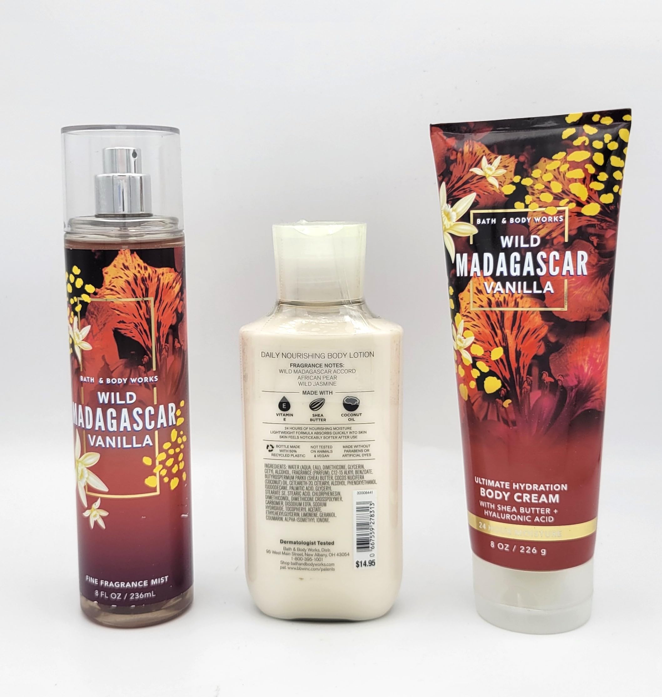 Madagascar Vanilla 3-Piece Bath & Body Gift Set - Fragrance Mist, Body Lotion & Cream (8 oz Each) | Luxurious Moisturizing Skincare for Women, Perfect for Spa Day & Self-Care Gifts