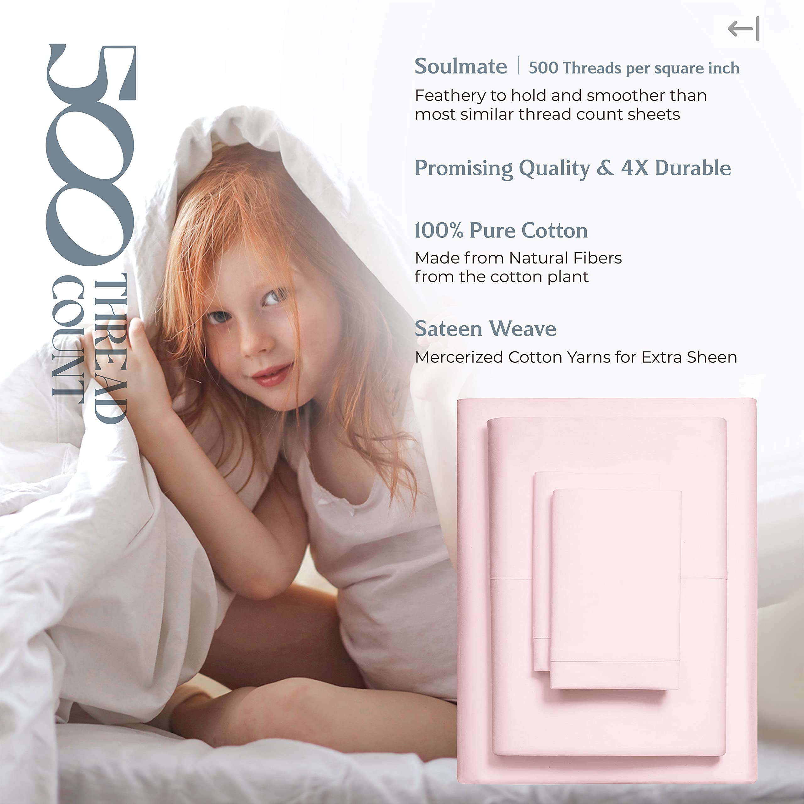 Mayfair Linen 500 Thread Count Twin XL Cotton Sheets - 3 Piece Soft & Cooling Sateen Bed Sheet Set, Hotel-Quality Deep Pocket (Fits 16