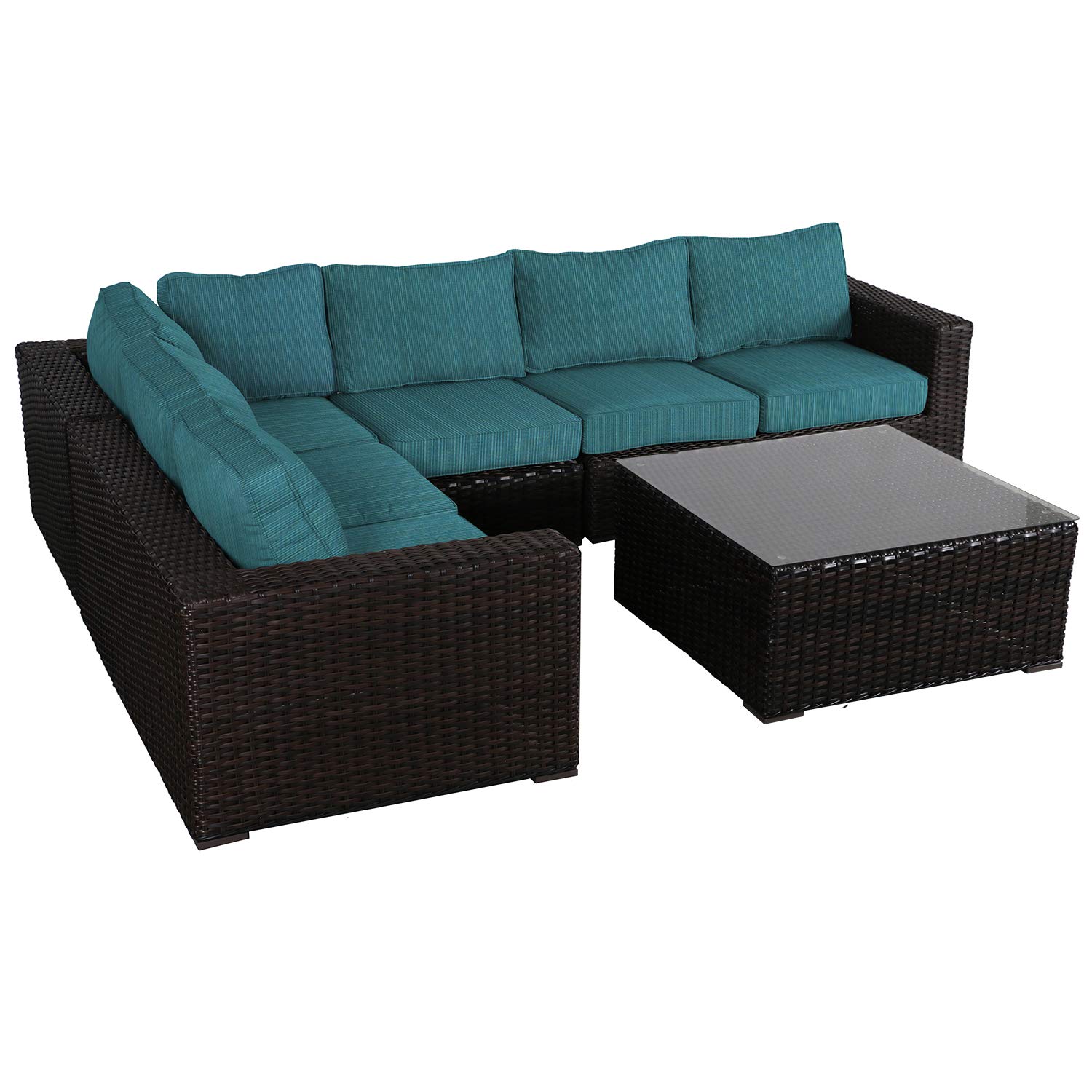 Santa Monica Outdoor Patio Furniture - Wicker Rattan Sectional Sofa Set with Coffee Table & Deep Sea Sunbrella Cushions | Perfect for Backyard, Poolside & Garden Relaxation