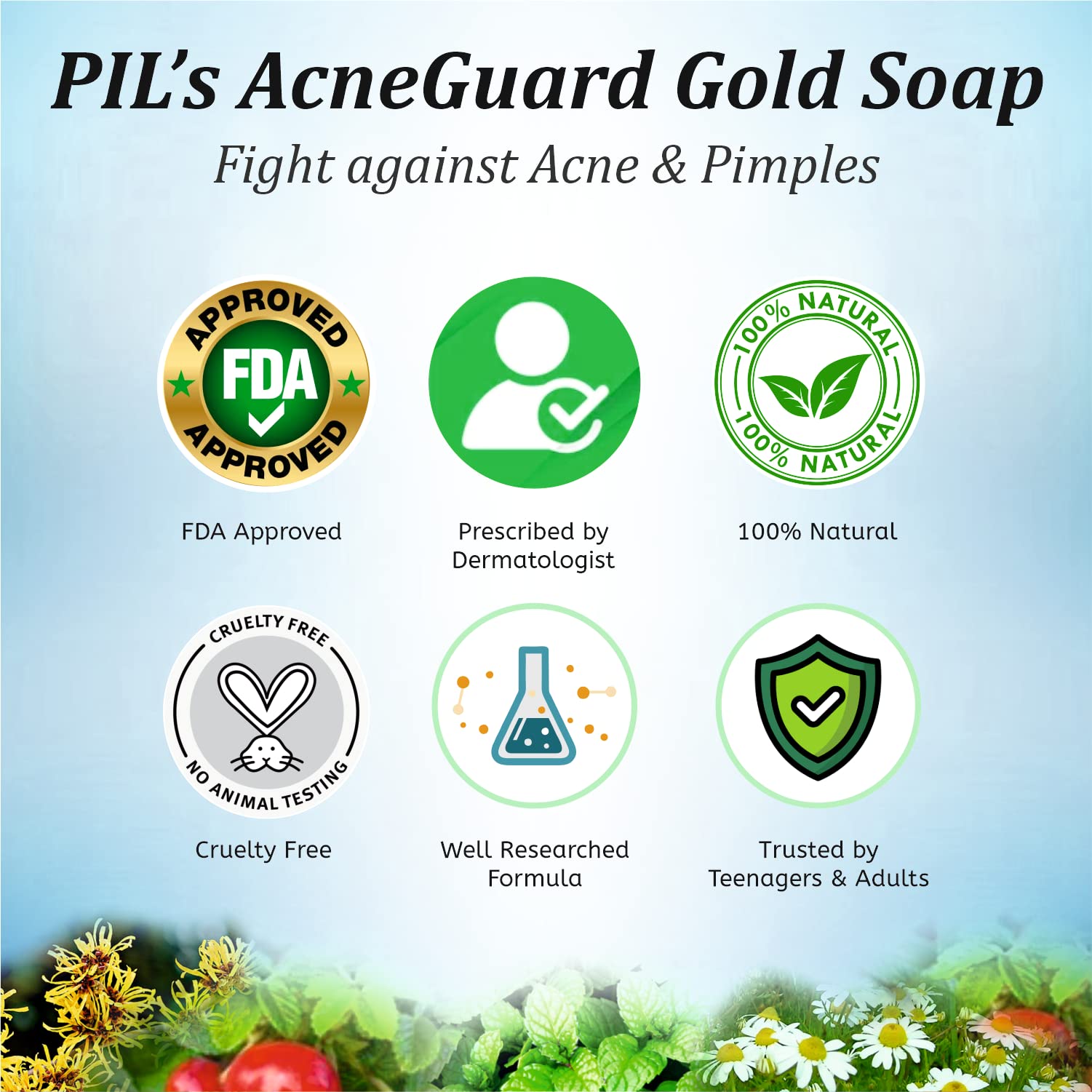 Pil Acneguard Gold Soap - Natural Acne Treatment for Face & Body | Dermatologist Recommended | Clears Pores, Pimples, Blackheads & Whiteheads | Lightens Blemishes & Dark Spots | 2x100g Bars | Perfect for Daily Skincare Routine & Travel