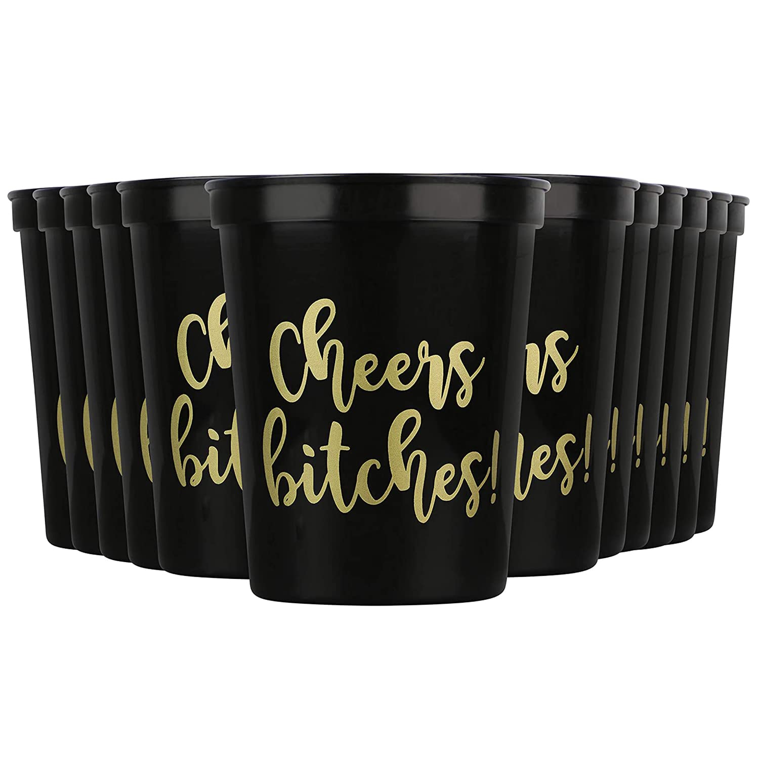 Cheers Bitches Bachelorette Party Cups - Set of 12 Plastic Drinking Glasses for Girls Night, Bridal Shower, Birthday Celebrations, Bachelorette Decor & Galentines Day - Perfect for Cocktails, Wine & Party Decorations