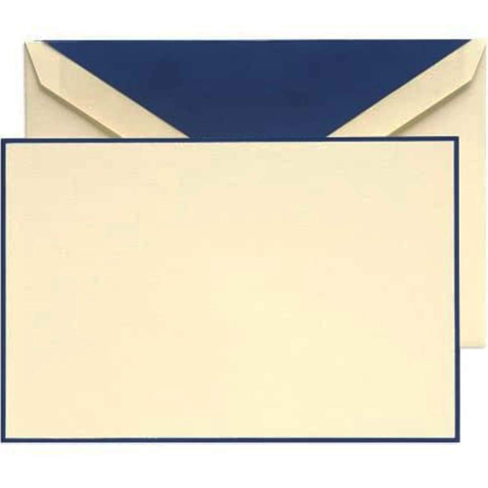 Crane & Co. Regent Blue Hand Bordered Ecru White Correspondence Cards - Premium Stationery Set of 50 for Thank You Notes, Wedding Invitations & Formal Business Correspondence (CC3131)