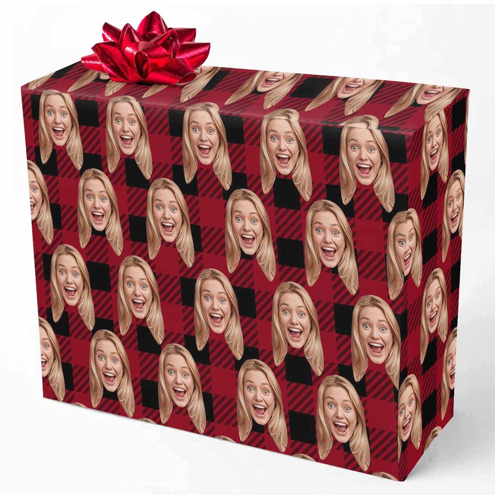 Custom Photo Gift Wrapping Paper - Personalized Red & Black Buffalo Plaid Christmas Birthday Wrap for Men & Women (58x23 Inches, 1 Roll) | Perfect for Holiday Presents, Anniversary Gifts & Party Decorations