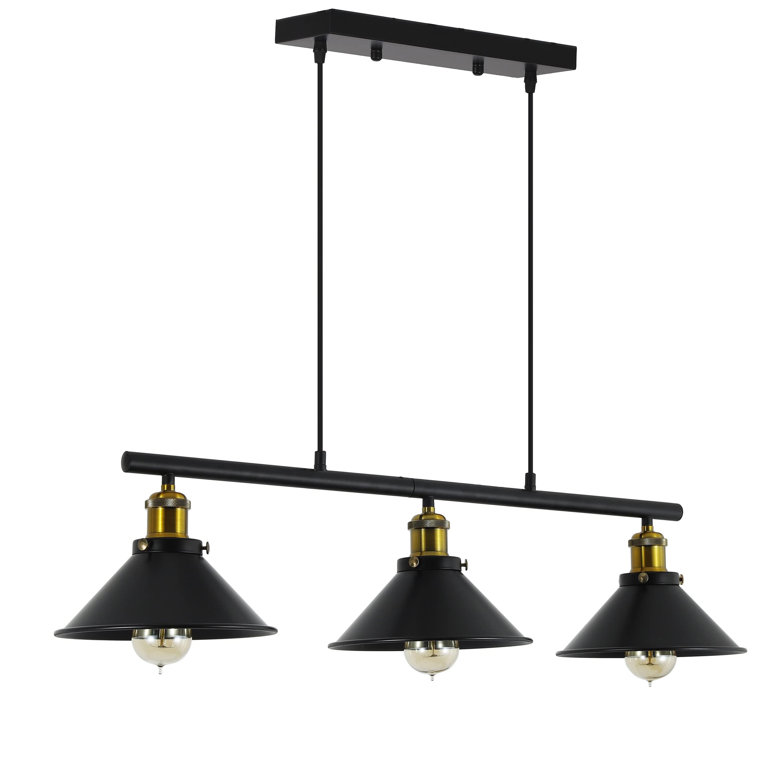 3-Light Kitchen Island Pendant Light Fixture - Farmhouse Linear Hanging Chandelier with Matte Black Finish for Kitchen, Dining Room, Bar, Pool Table | Modern Industrial Lighting for Home Decor & Restaurant Ambiance