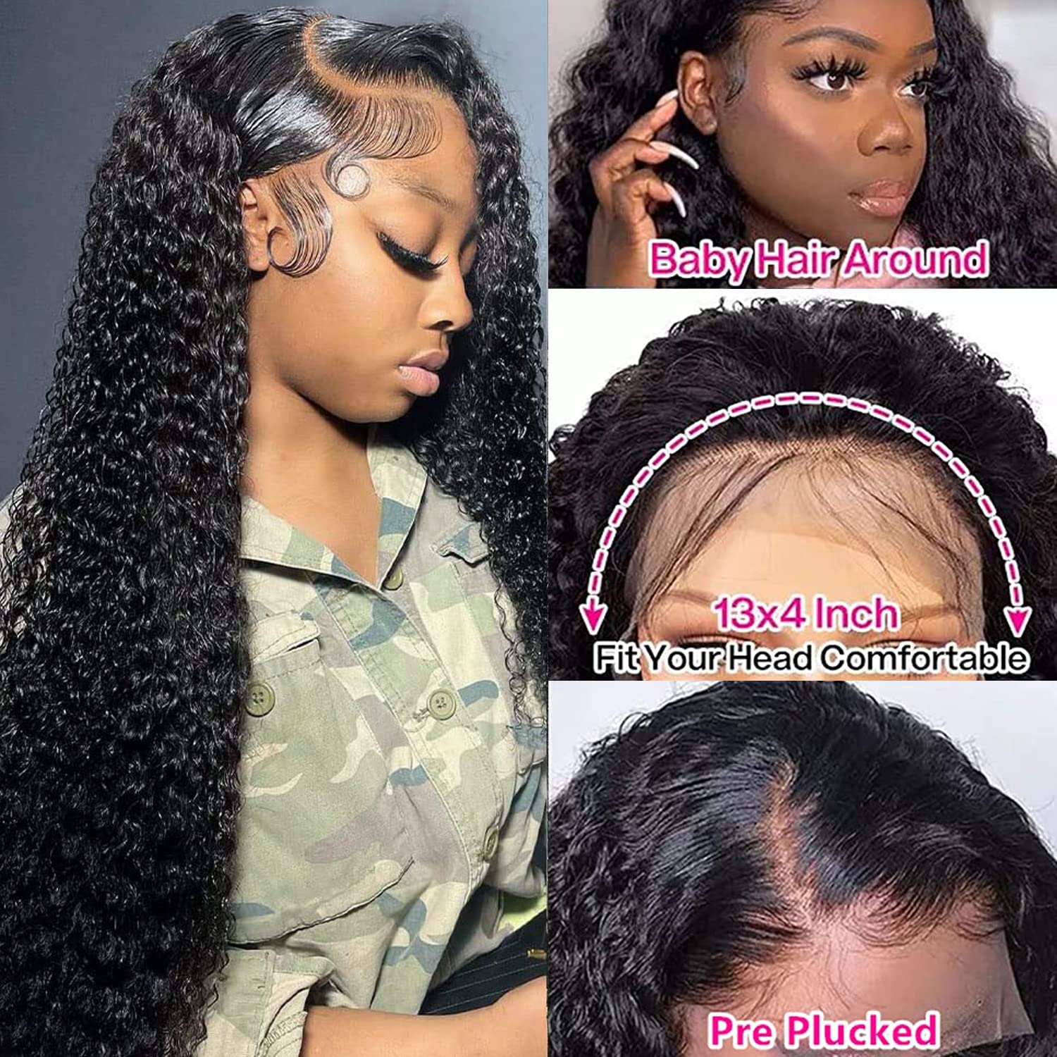 Kinky Curly Lace Front Wigs 13x4 HD Transparent Lace Frontal - 150% Density Remy Human Hair with Pre-Pulled Baby Hair - Natural Black Women's Wig (26 Inch) for Everyday Wear, Cosplay & Special Occasions