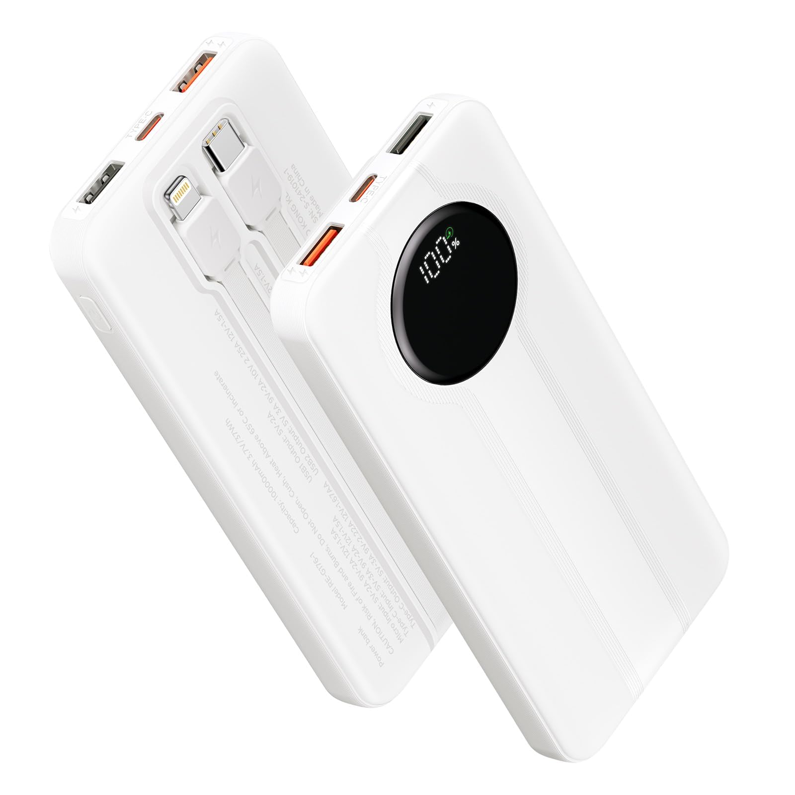Aioneus 10000mAh Portable Charger with Built-in Cables - 22.5W Fast Charging Power Bank, Slim Travel Battery Pack for iPhone 16/15/14/13/12 & Samsung Galaxy S24/A15 - Perfect for Travel, Camping, and Emergency Charging