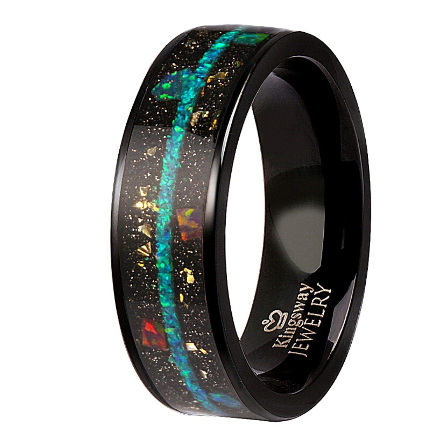 Opal Galaxy Ring for Women & Men - Blue Opal Mosaic Wedding Band - Natural Opal Jewelry for Engagement, Anniversary & Special Occasions