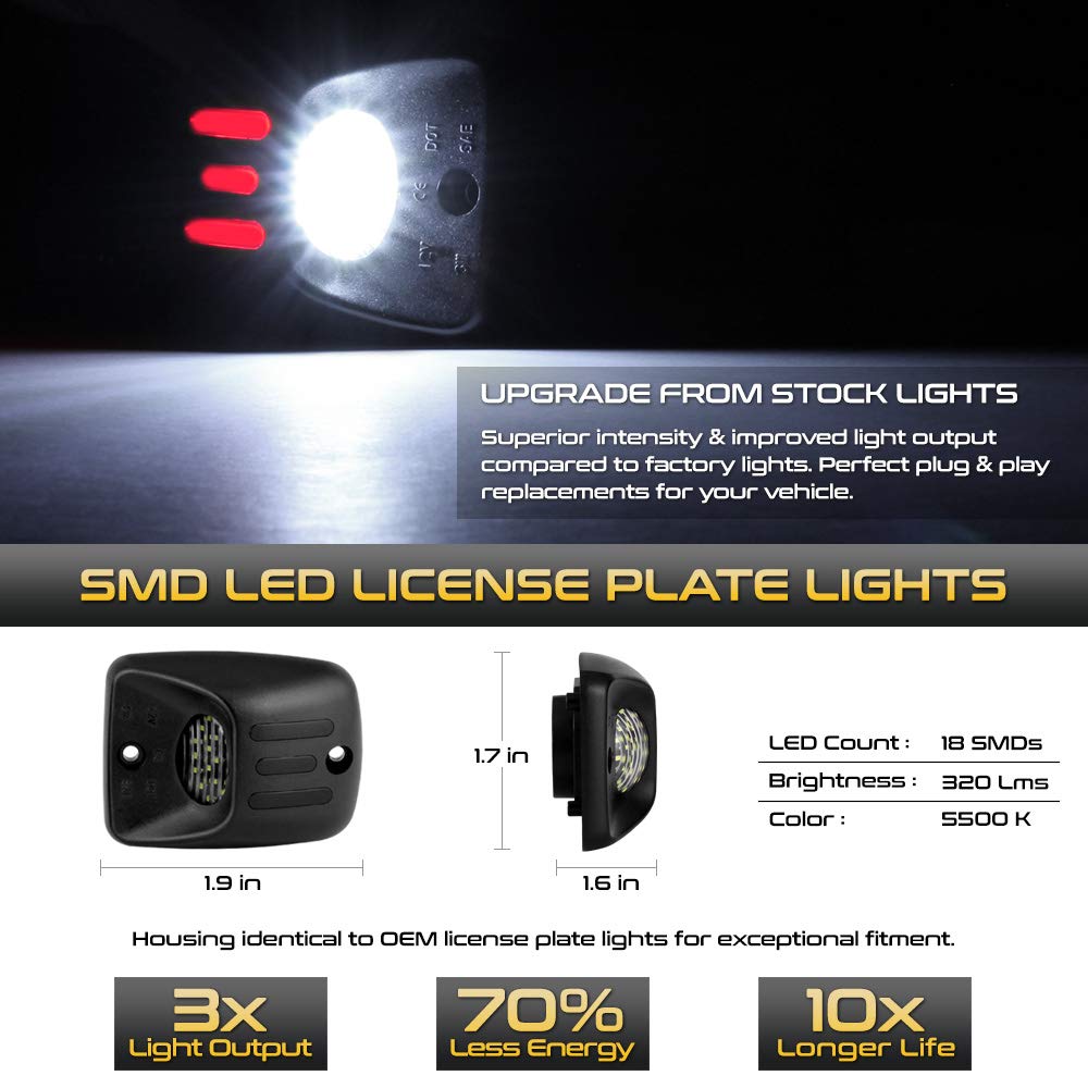 VIPMOTOZ Red OLED Neon Tube & Pure White SMD LED License Plate Light Assembly - Replacement for 1995-2004 Toyota Tacoma Pickup Truck - Enhanced Visibility & Style Upgrade for Night Driving & Custom Car Mods