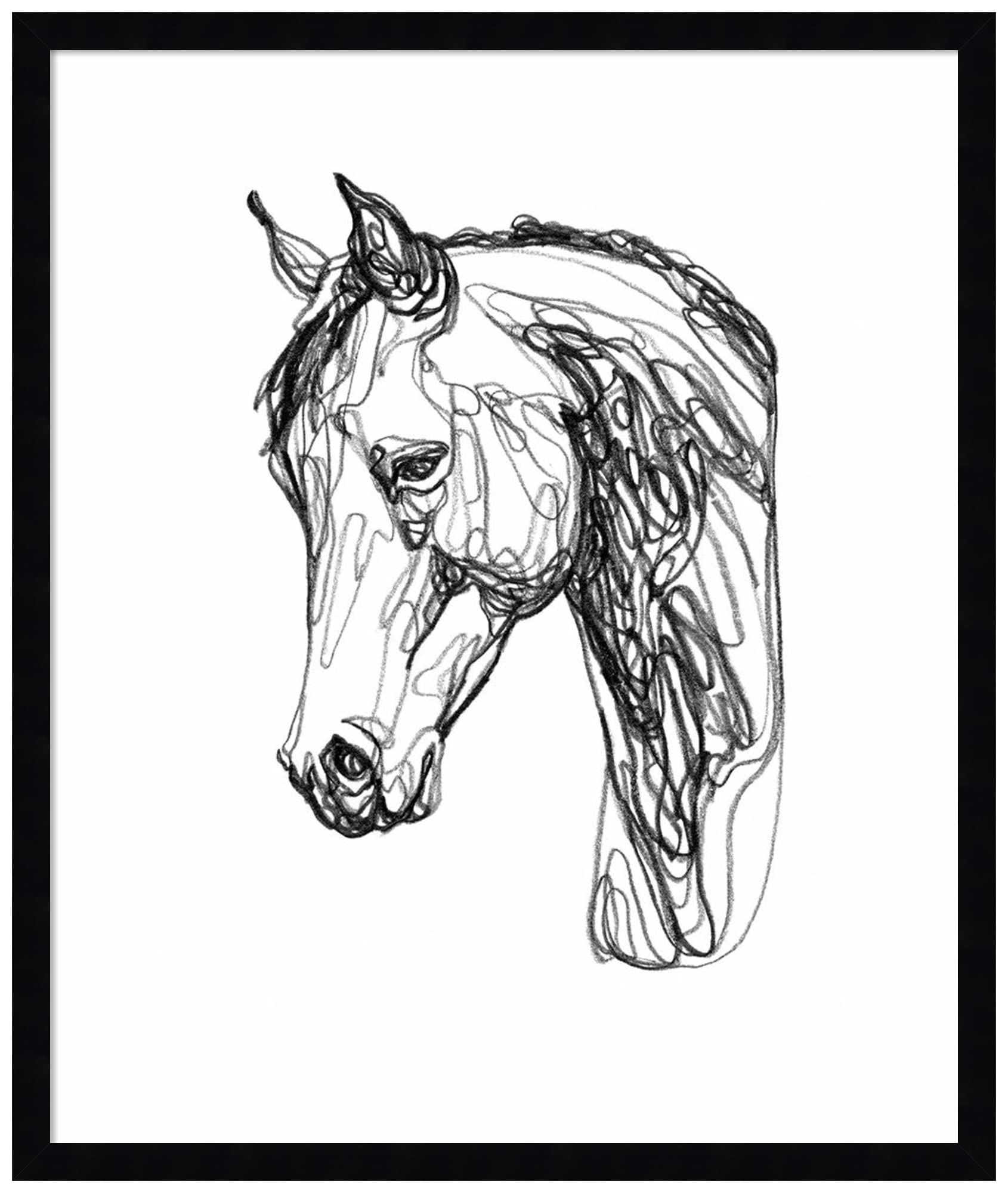Emma Scarvey Equine Contour II Horse Wall Art Print - 21x25 Inch Wood Framed Painting with Svelte Noir Black Frame - Perfect for Living Room, Bedroom & Office Decor