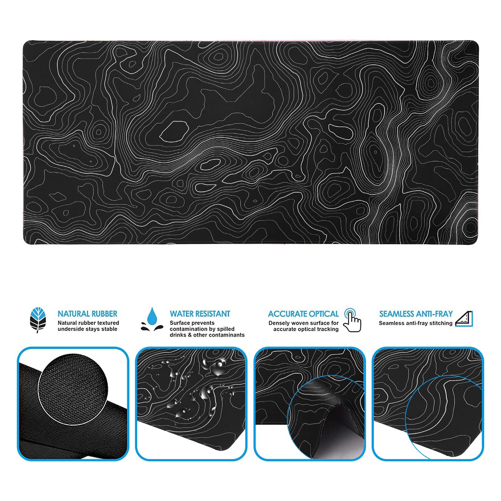 Keepcute Large Gaming Mouse Pad Set - 35.4 x 15.7 Inch Non-Slip Rubber Base Topographic Mouse Mat with Waterproof Stitched Edges for Keyboard & Desk Protection | Perfect for Office, Gaming & Home Workspace