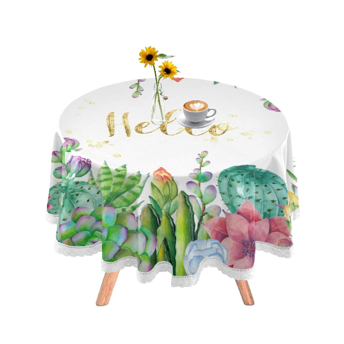 DOMIKING 60 Inch Round Tablecloth - Washable Polyester Cactus Flower Design for Holiday Dinners, Parties & Outdoor Picnics | Perfect for Dining Tables, Buffets & Special Events