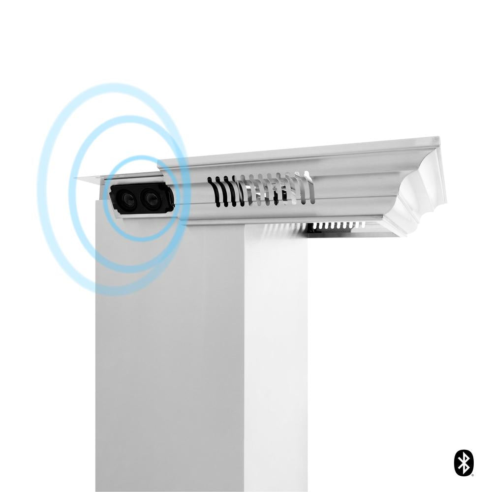 ZLINE KN4CRN BT Stainless Steel Wall Mount Range Hood with Ducted Ventilation & Built-in CrownSound Bluetooth Speakers - Perfect for Modern Kitchens & Open-Concept Living Spaces