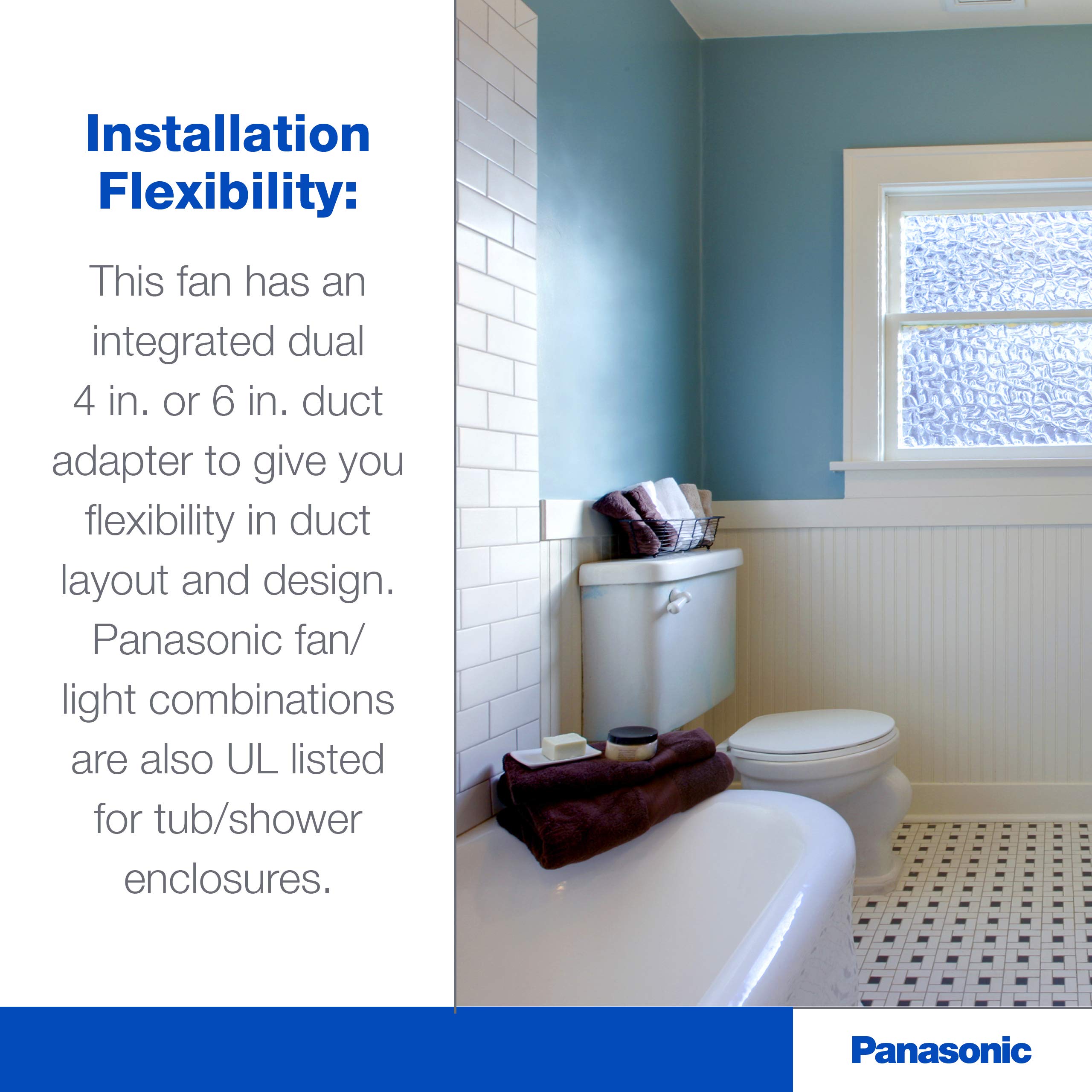 Panasonic Whisper Recessed LED Designer Fan with Light - Ultra Quiet Bathroom & Living Room Ventilation Fan - Energy Efficient 80 CFM - 6