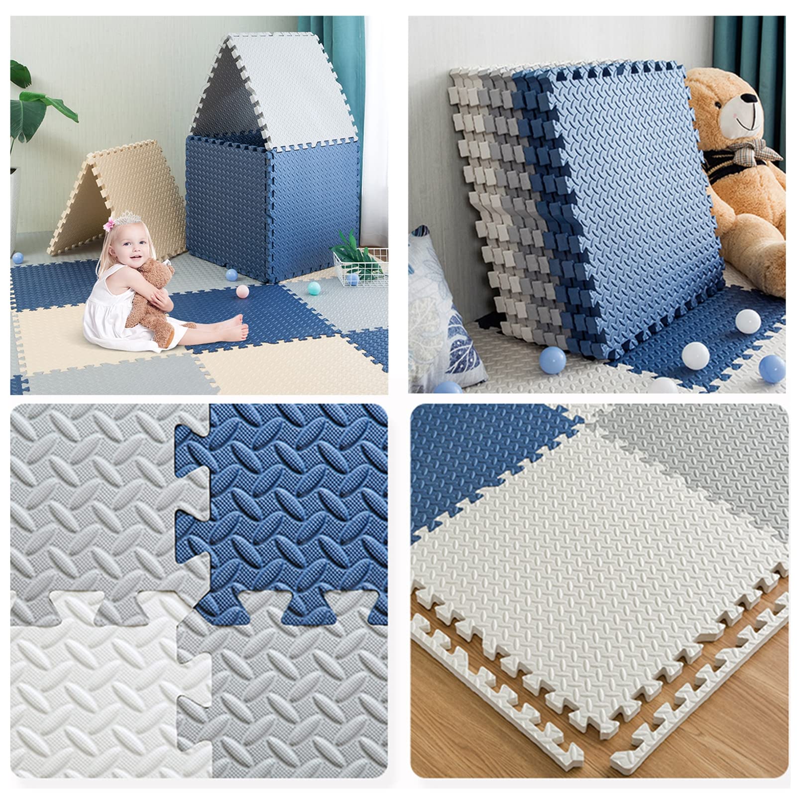 12-Piece Interlocking EVA Foam Floor Mat Set - 1/2 Inch Thick Puzzle Tiles with Borders, Non-Slip Exercise Mats for Playroom, Nursery, Gym & Home Workouts - 24x24 Inch Light Green Tiles - Perfect for Kids Play Areas, Yoga & Fitness Spaces