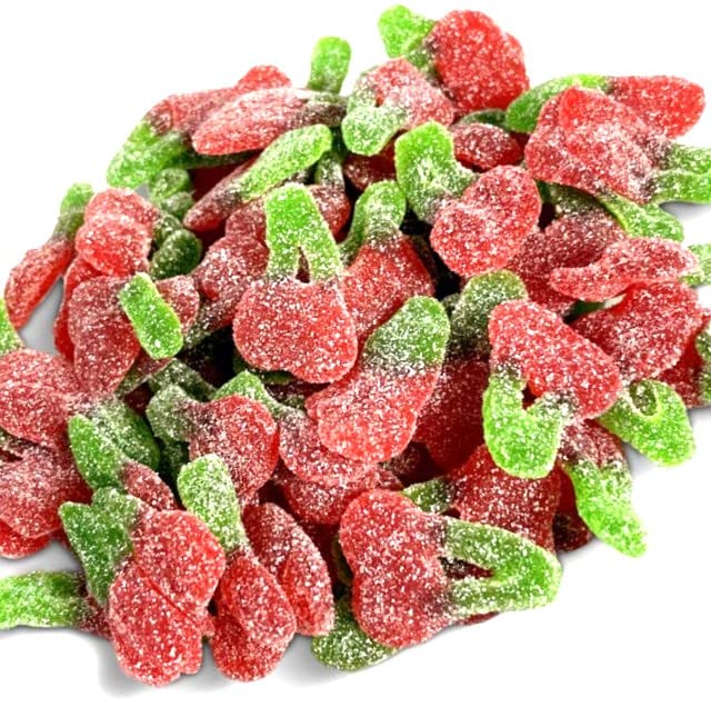 Sour Twin Cherries Gummy Candy - 1 Pound Bulk Bag of Sanded Gummi Cherries for Parties, Snacking & Baking Decorations