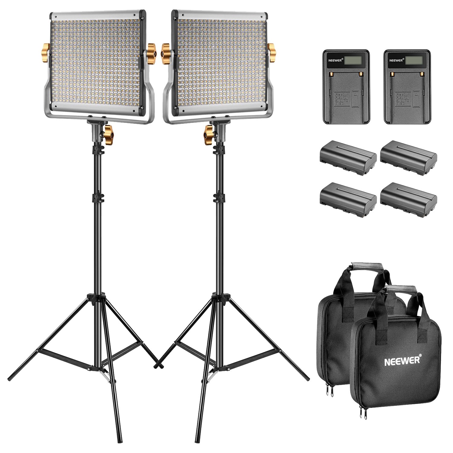 Neewer 2-Pack Bi-Color LED 480 Video Light Kit with Stand, Battery & Charger - 3200K-5600K, CRI 96+, Dimmable Studio Lighting for YouTube, Photography, Live Streaming - Perfect for Content Creators & Videographers