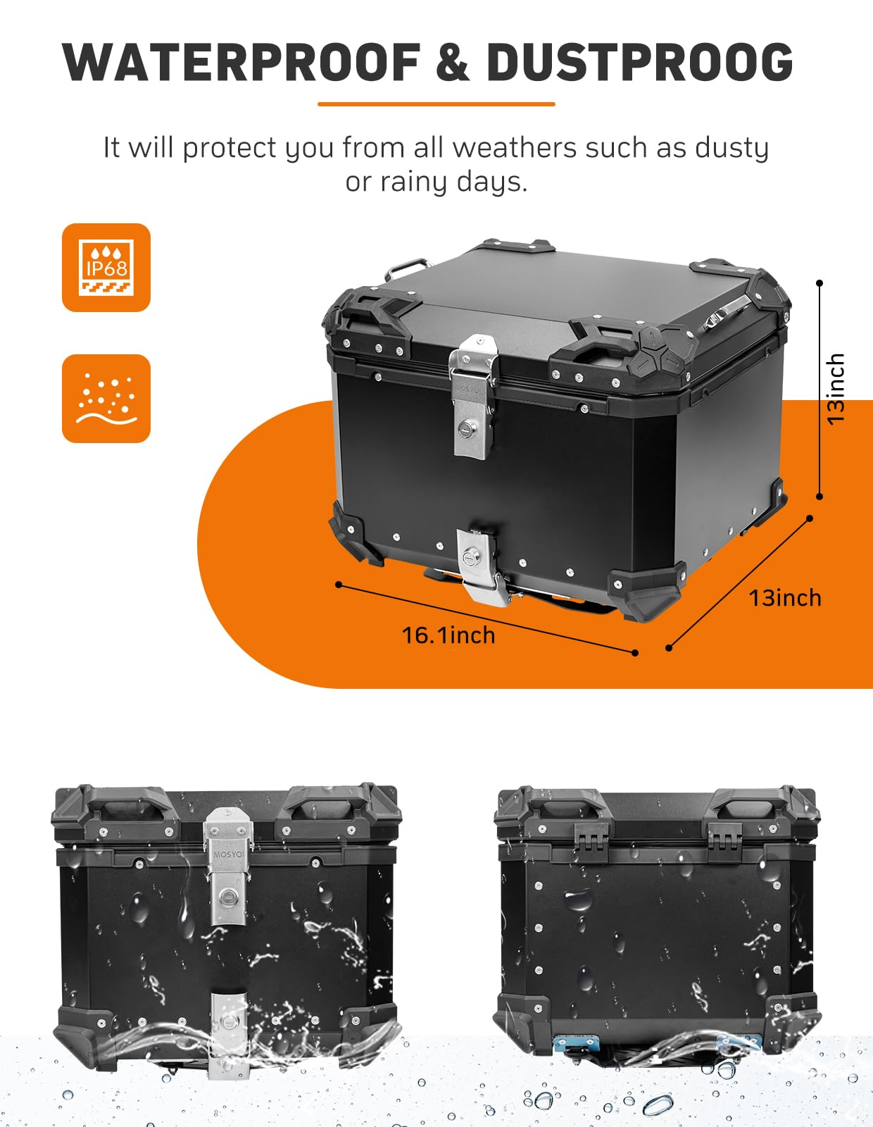 45L 55L 65L 85L 100L Waterproof Aluminum Motorcycle Top Case - Universal Motorcycle Luggage Trunk with Bracket Base Plate for Helmet & Storage - Durable Motorcycle Accessories for Touring, Commuting & Adventure Rides
