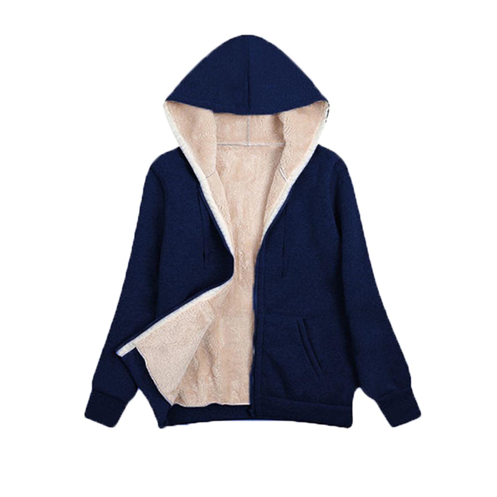 AMhomely Women's Fleece-Lined Zip Up Hooded Jacket - Winter Warm Plus Size Coats for Ladies | Casual Outerwear for Everyday Wear & Outdoor Activities
