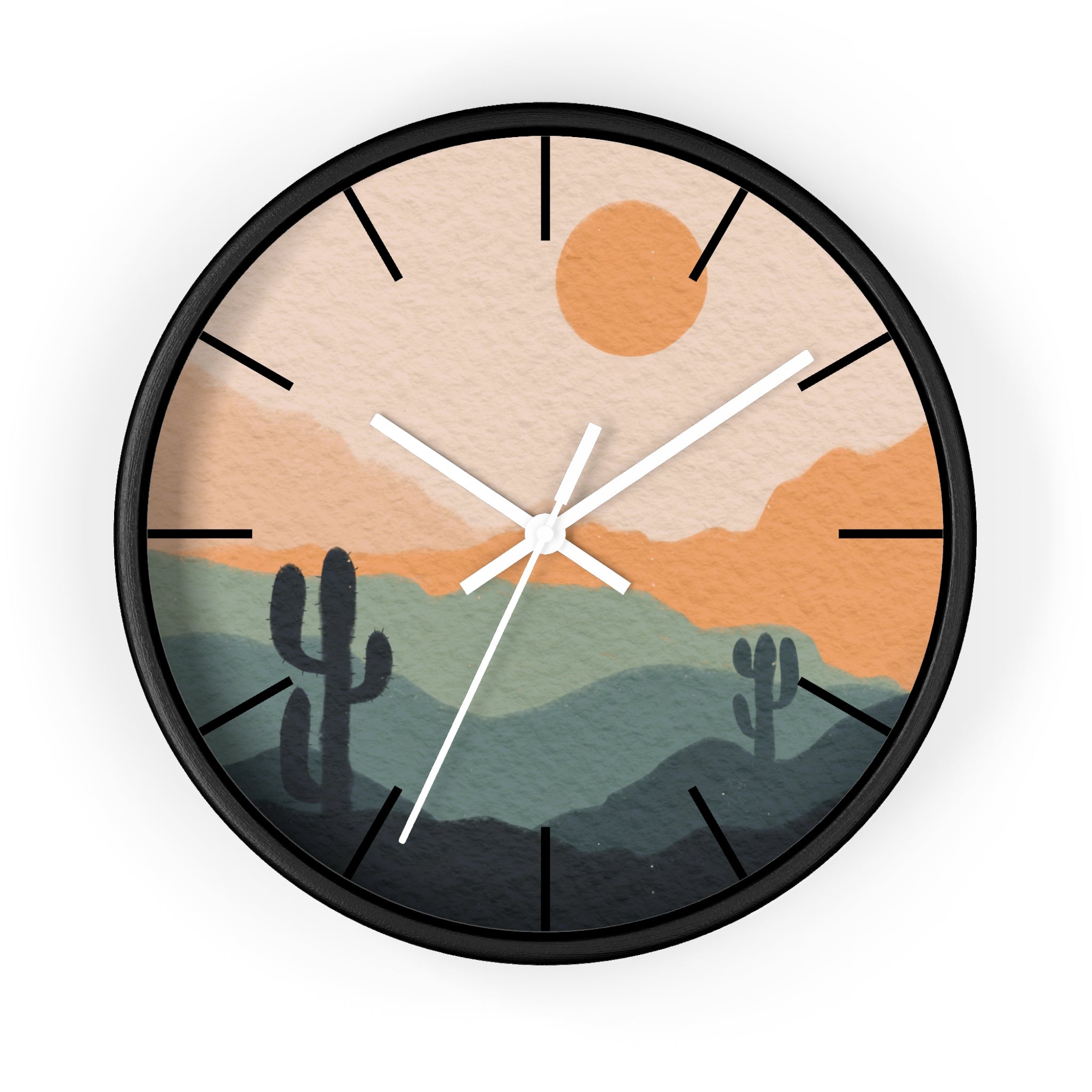 Silent Ticking Wall Clock - Rustic Desert Decor with 10 Inch Wood or Plastic Frame & Plexiglass - Southwestern Theme Home Office Decor for Living Room, Bedroom, Kitchen