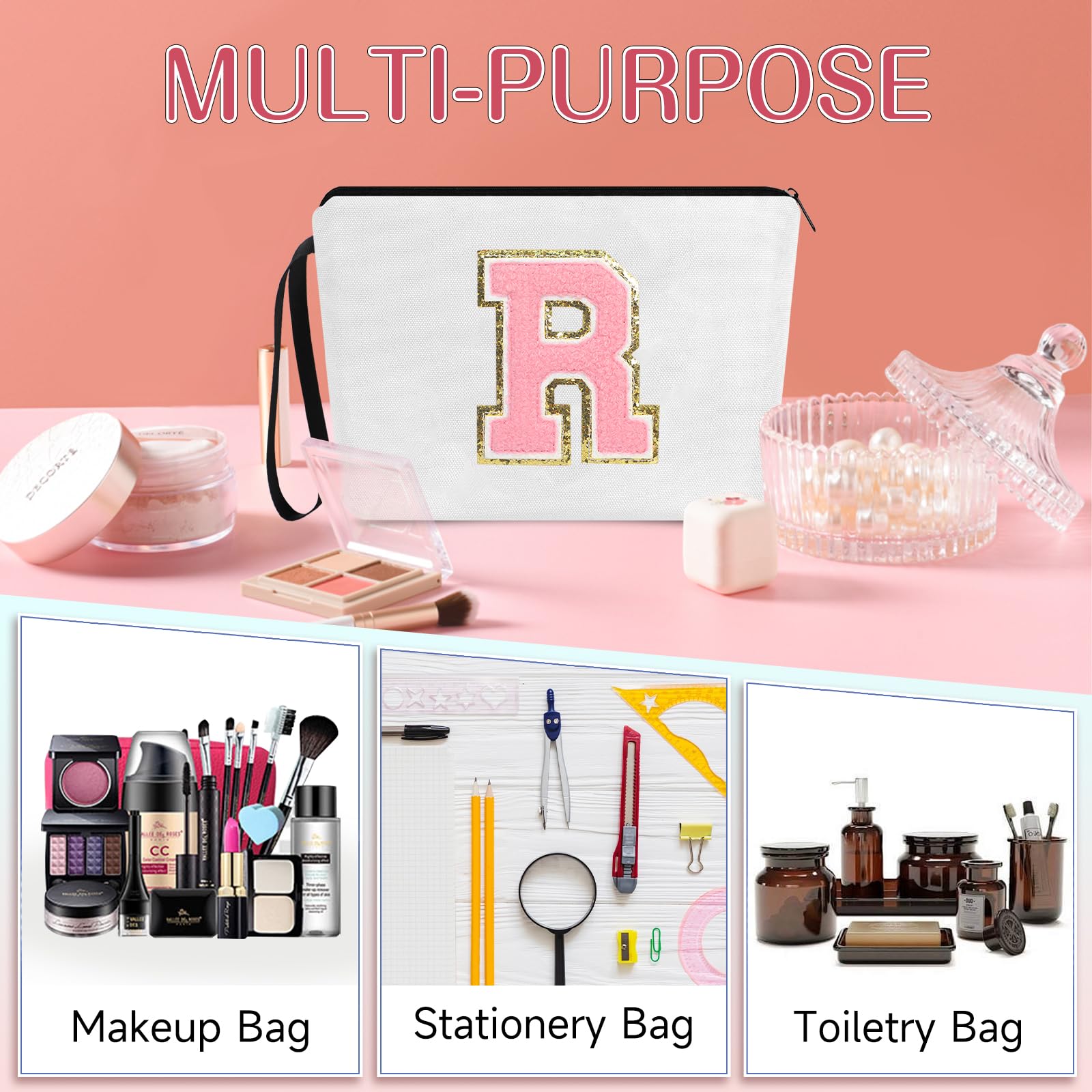 UAREHIBY Personalized Cosmetic Bag for Women - A-Z Customized Gift for Best Friend, Bride, Bridesmaid, Sister, Teacher, Nurse - Perfect for Birthdays, Thank You Gifts, and Everyday Use