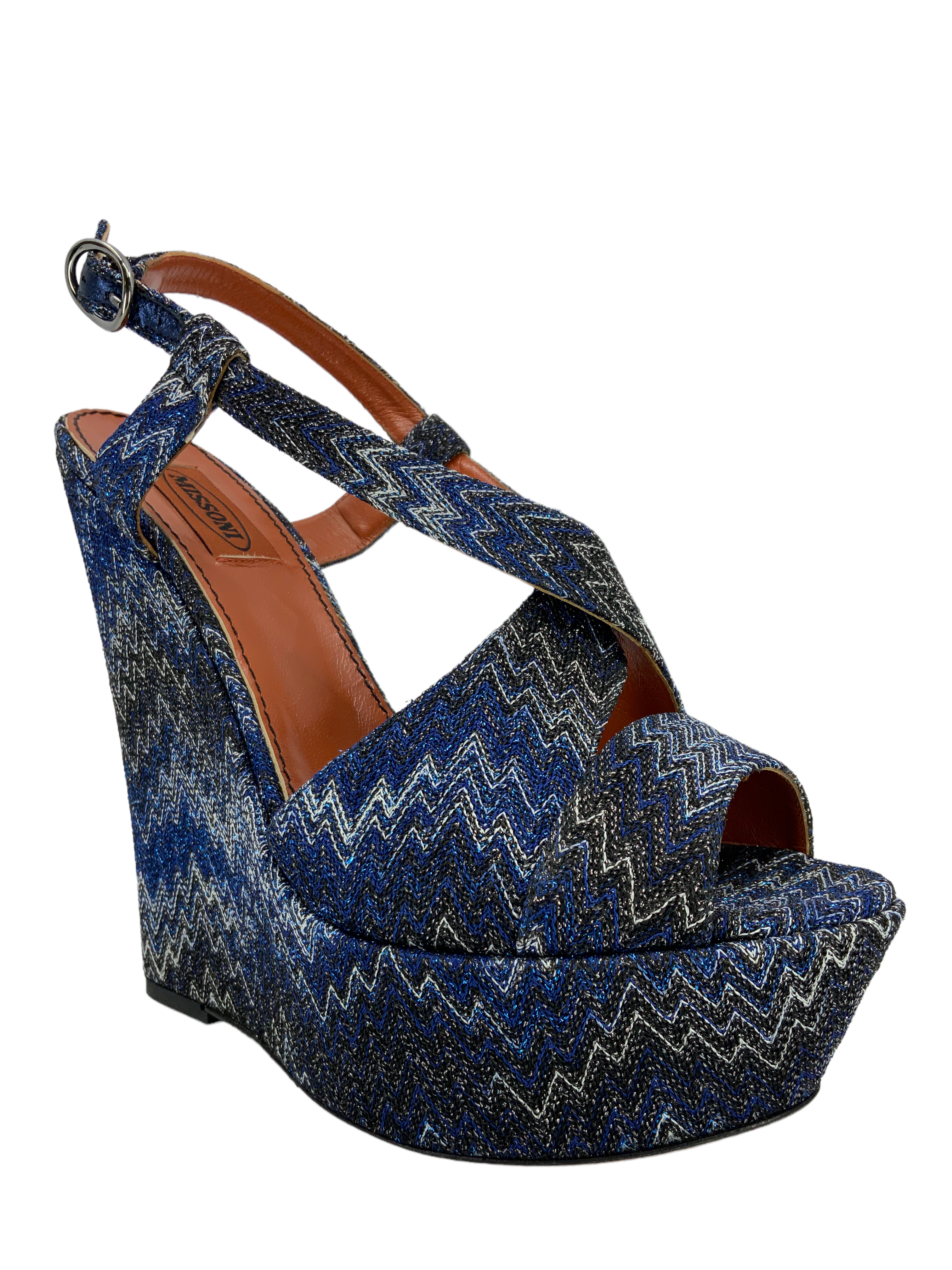 MISSONI Woven Chevron Fabric Platform Wedge Sandals Women's Size 10 | Comfortable High Heel Shoes for Summer, Beach, Party & Casual Outfits