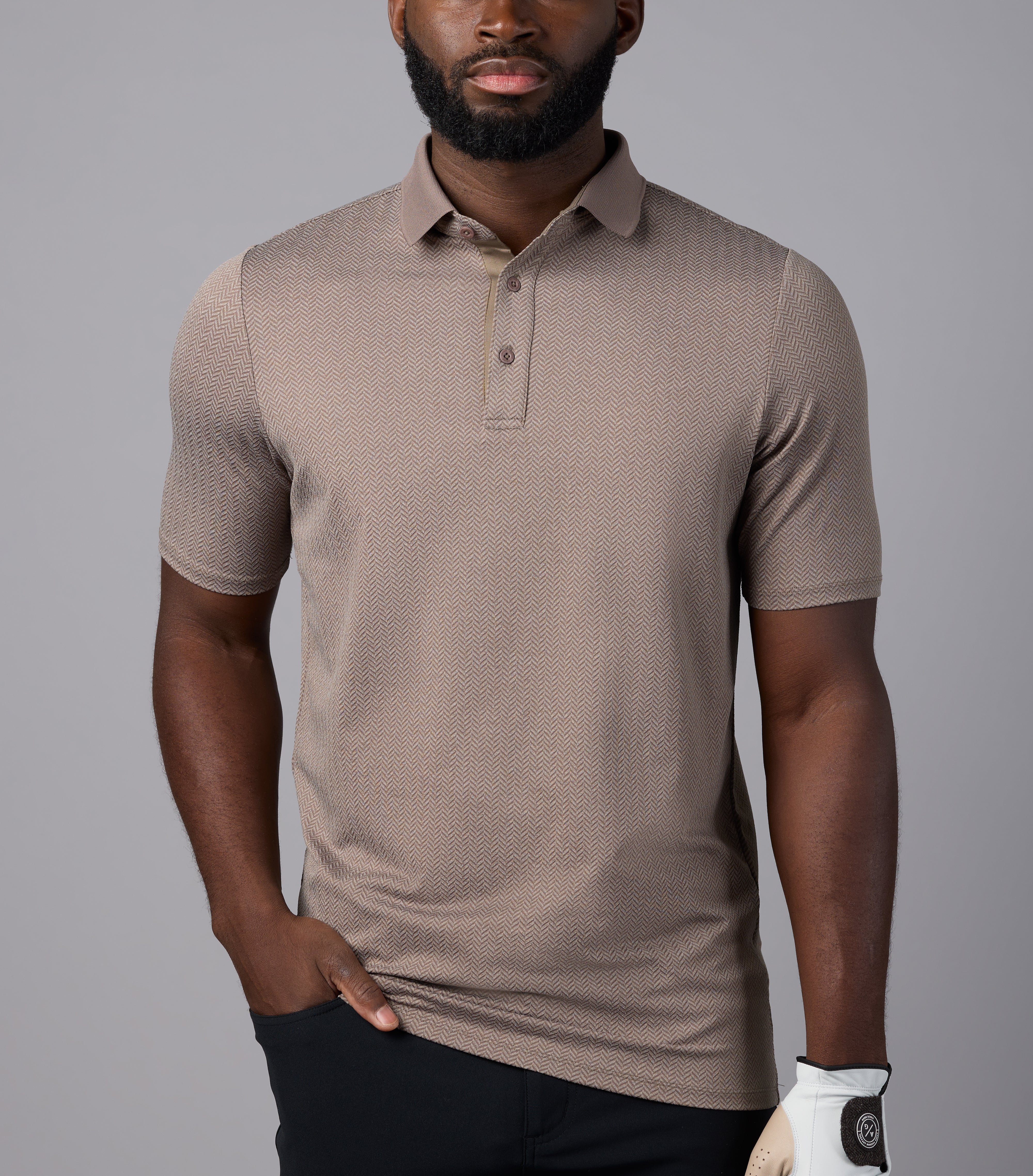 Men's Herringbone Pattern Polo Shirt - Classic Casual Button-Down Collar Shirt for Golf, Business & Everyday Wear