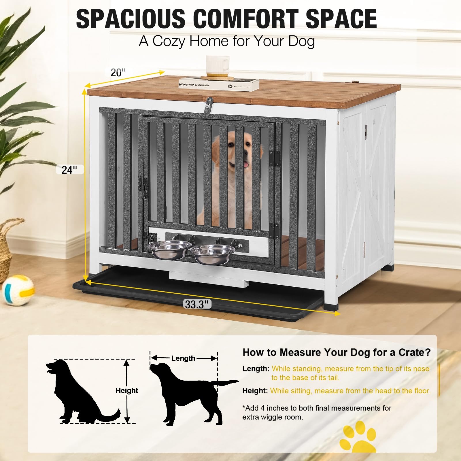 Heavy Duty Folding Dog Crate Furniture for Small & Medium Dogs - Solid Wood Kennel with Opening Roof, Multi-Functional End Table | Perfect for Living Room, Bedroom & Pet-Friendly Home Decor