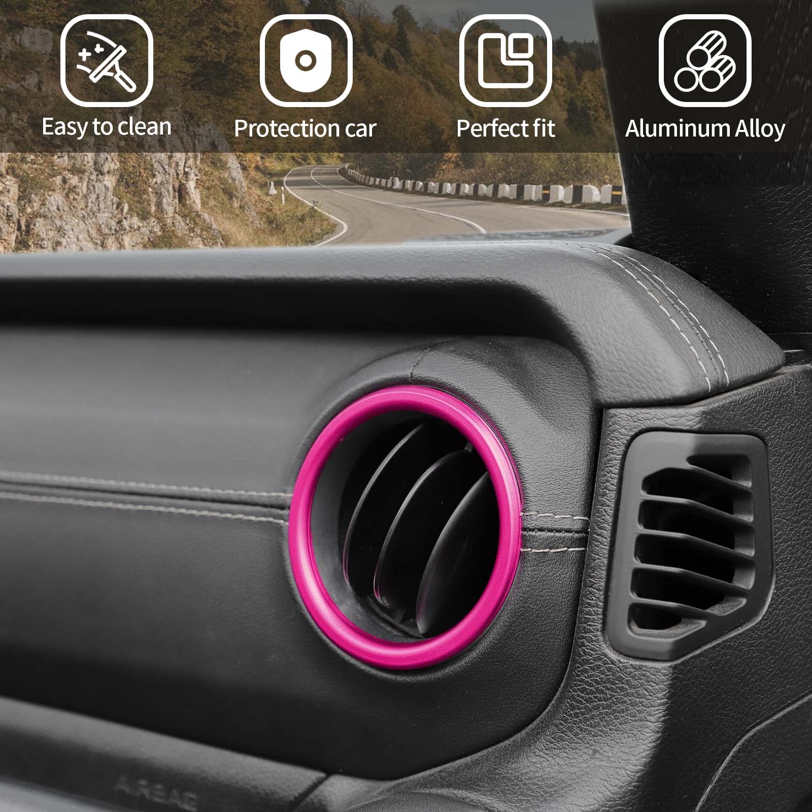 Jeep JL Dash Air Vent Outlet Bezel Trim - Pink Aluminum Alloy Ventilation Grille for 2018-2023 Jeep Wrangler JL/JLU & Gladiator JT - Interior Accessories Upgrade for Enhanced Style & Airflow
