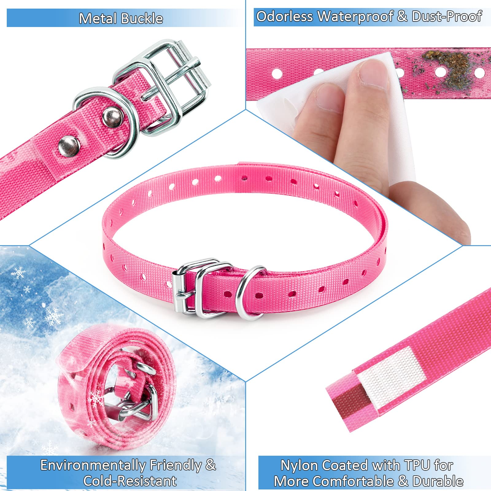 Adjustable Replacement Collar Strap for Dog Training Shock Collars & Electric Fence Receivers - Waterproof, Easy Clean, Pink (2-Pack) | Perfect for Outdoor Training & Pet Containment Systems
