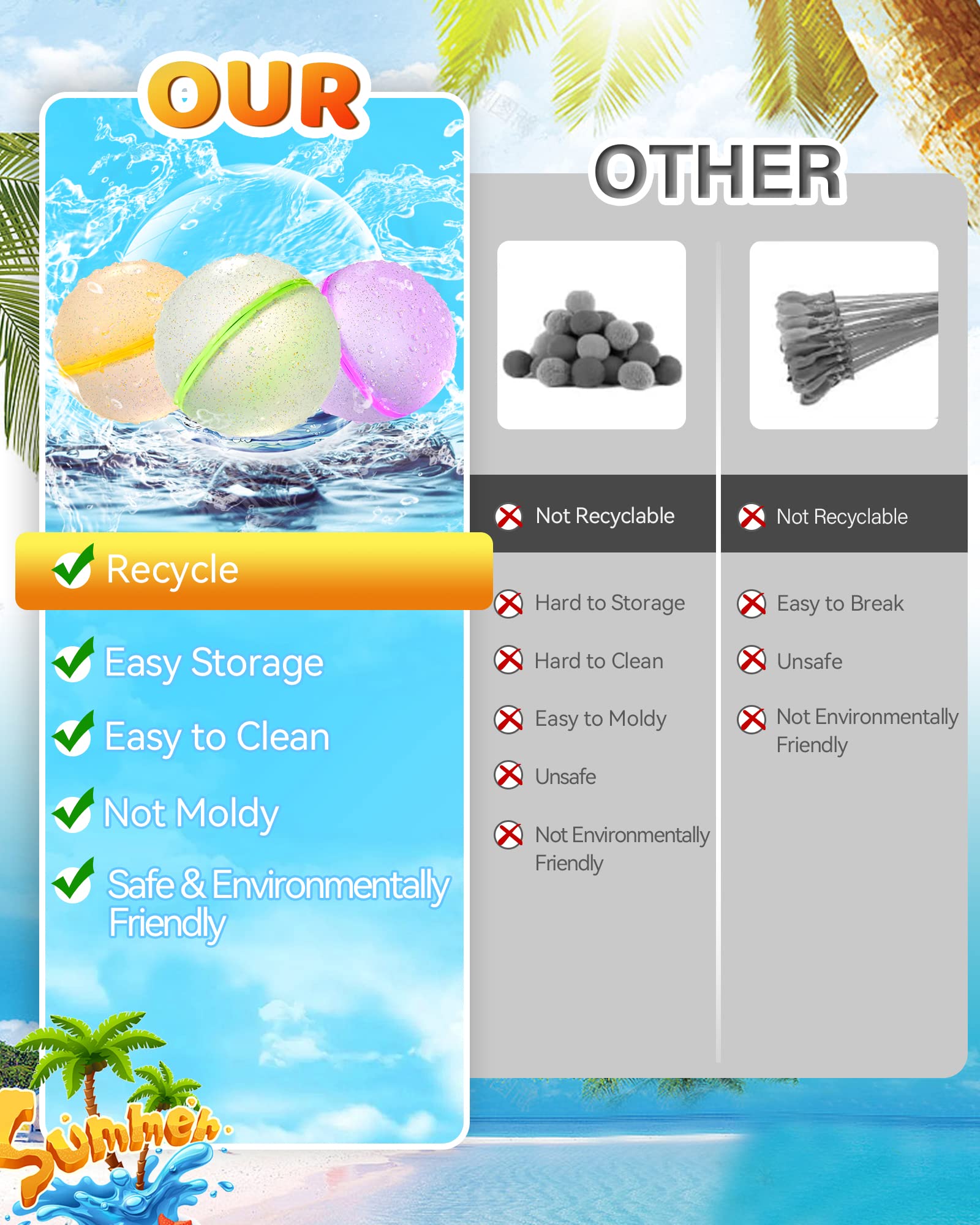**8 Pack Reusable Magnetic Water Balloons - Self-Sealing Quick Fill Water Bombs for Kids Ages 3+ | Outdoor Summer Toys for Boys & Girls, Water Fights, Beach Parties, Pool Games & Backyard Fun**