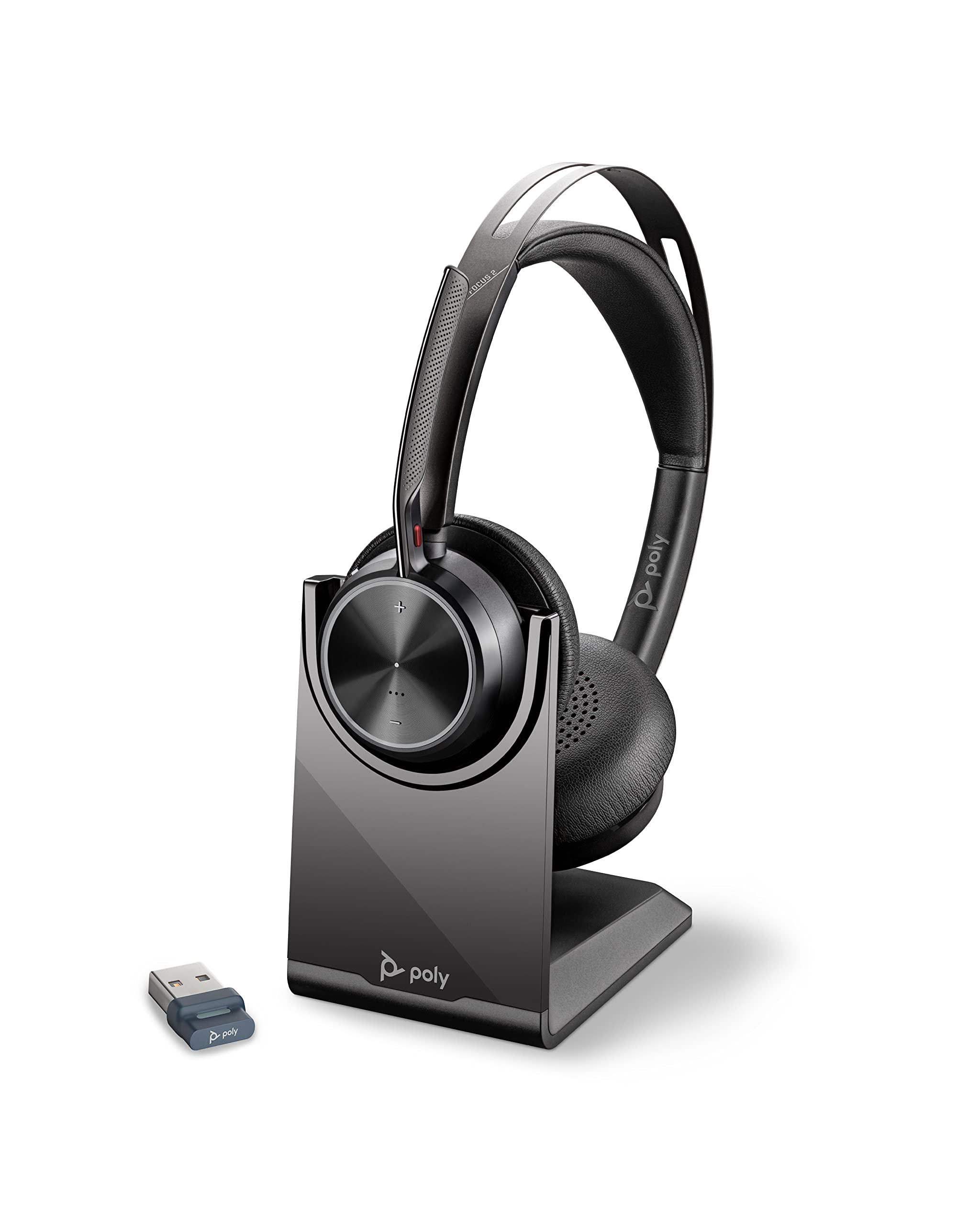 Poly Voyager Focus 2 UC Wireless Headset with Charging Dock | Active Noise Cancelling Bluetooth Headphones for PC, Mac & Mobile | Long Battery Life for Zoom, Teams Calls | Perfect for Home Office & Remote Work