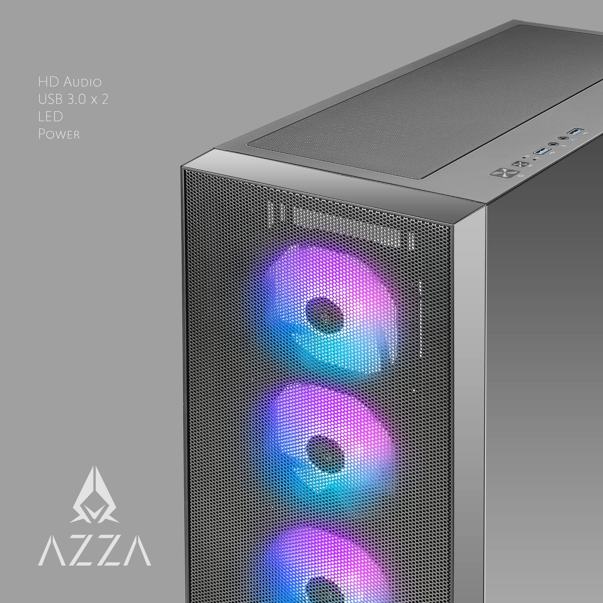 AZZA AERO Black ATX Mid Tower PC Case - CSAZ-480 with Metal Mesh Side Panel, 4 x 120mm ARGB PWM Fans Included - Perfect for Gaming Rigs & High-Airflow Builds