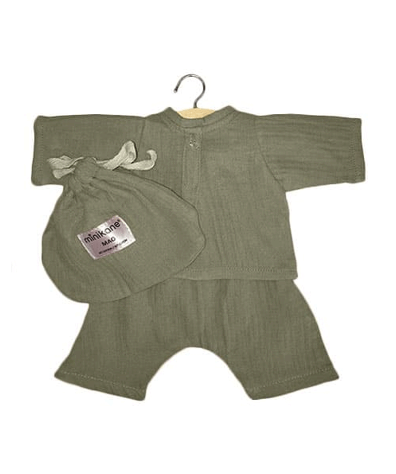 Minikane Olive Green Kimono Set for Baby Doll - Soft & Stylish Japanese Outfit for Newborns, Infants & Toddlers - Perfect for Photoshoots, Parties & Special Occasions