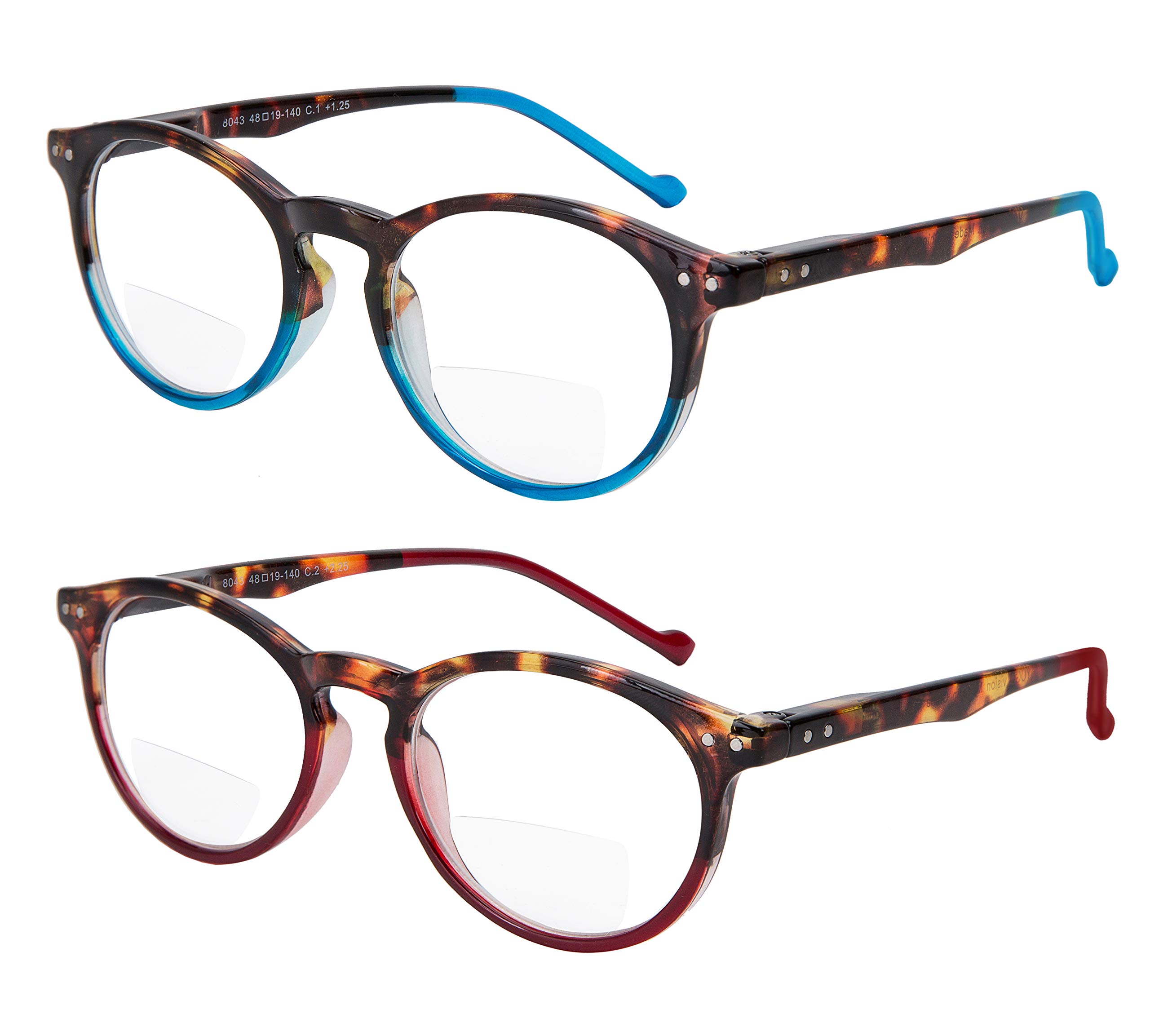 Yogo Vision Bifocal Reading Glasses 2 Pack - Lightweight Plastic Keyhole Spring Hinge Frames for Men & Women - Perfect for Reading, Crafts & Close Work