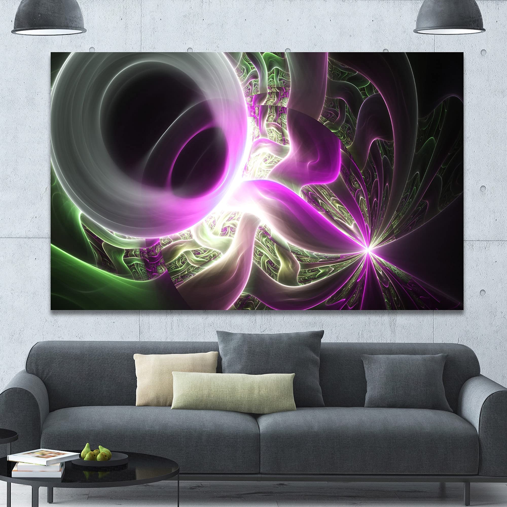 Abstract Wall Art Canvas - Light Purple Designs on Black | 60x28 Inches | Modern Home Decor for Living Room, Bedroom & Office