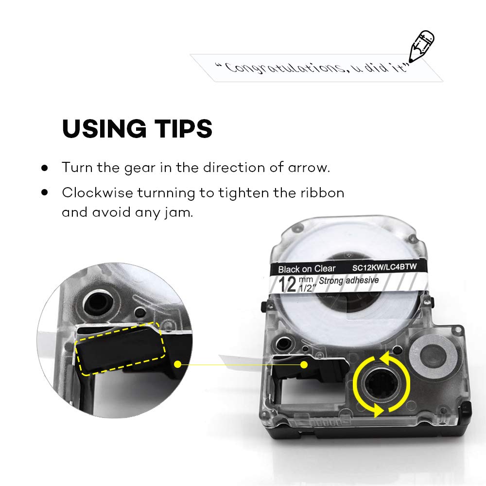 Black on Clear Label Tape ST36KW/LC-7TBW - Compatible with Kingjim/Epson TepraPro & Labelworks Printers - Perfect for Office Organization, Shipping Labels & Craft Projects
