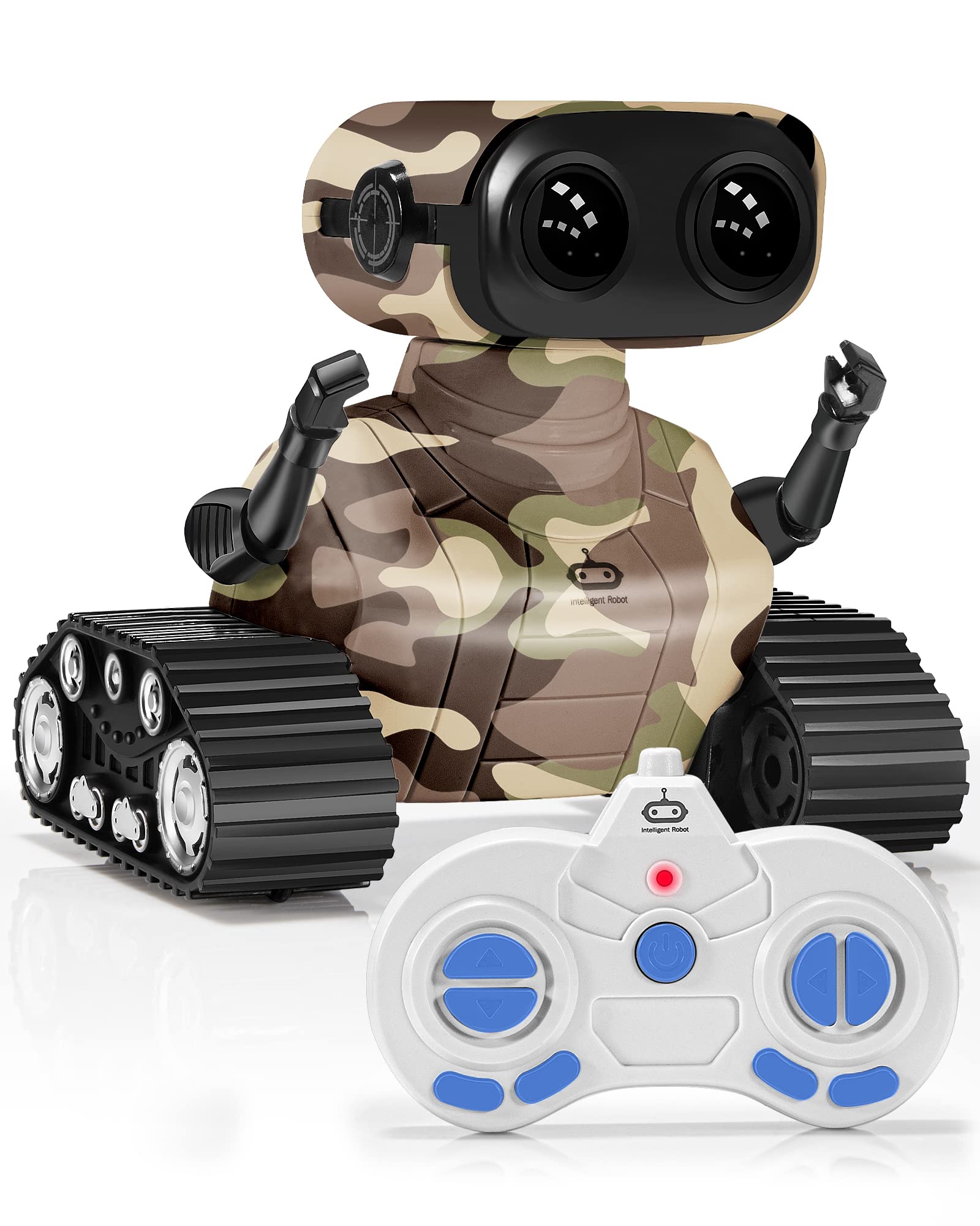 Rechargeable RC Robot Toy for Kids - Interactive Remote Control Robot with Music & LED Eyes, STEM Learning Toy for Boys & Girls Ages 3+, Perfect for Indoor Play & Birthday Gifts (Camo Yellow)