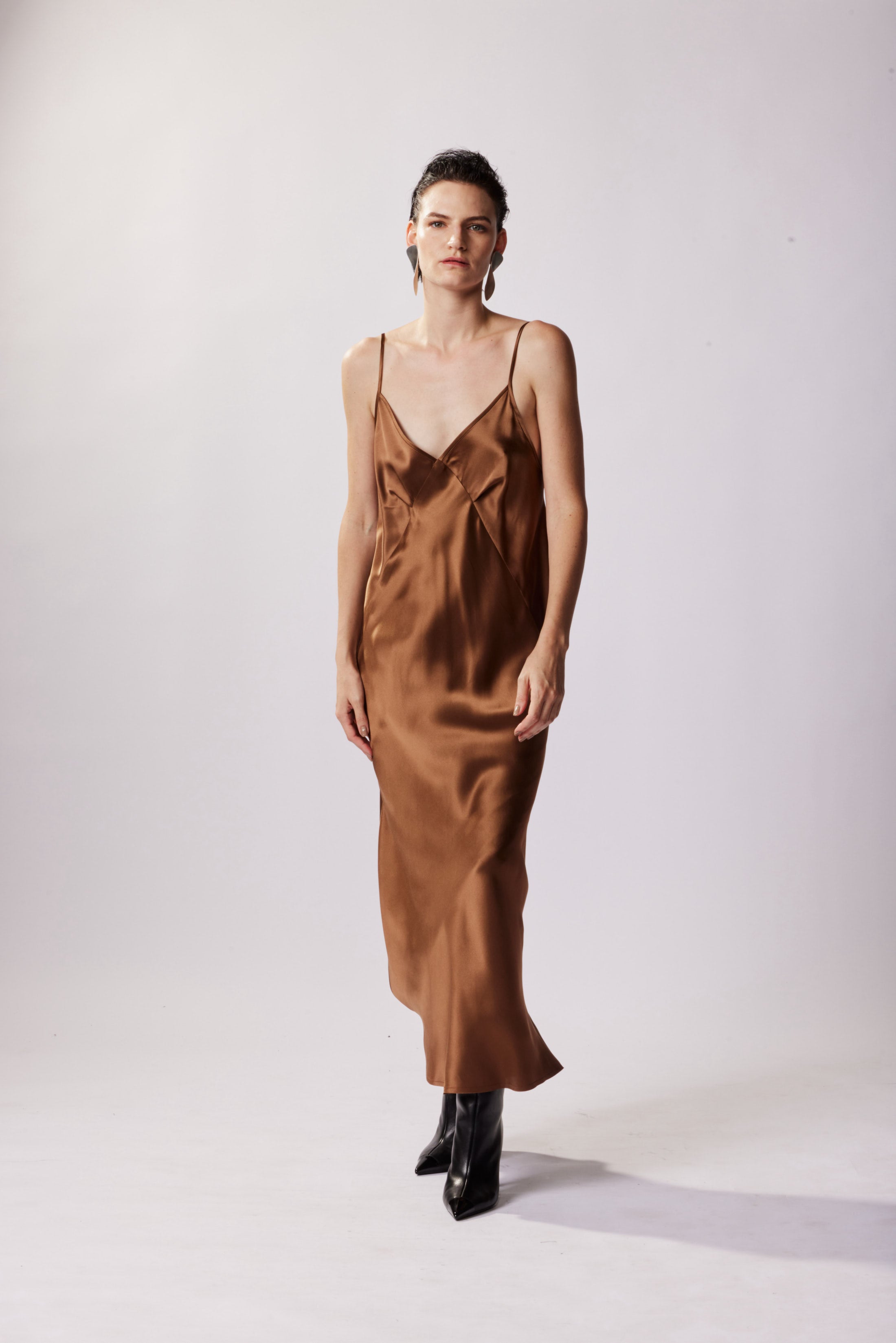 BM 7/8 Triangle Slip Dress in Wheat - Elegant Bodycon Midi Dress for Women | Perfect for Date Night, Cocktail Parties & Summer Weddings