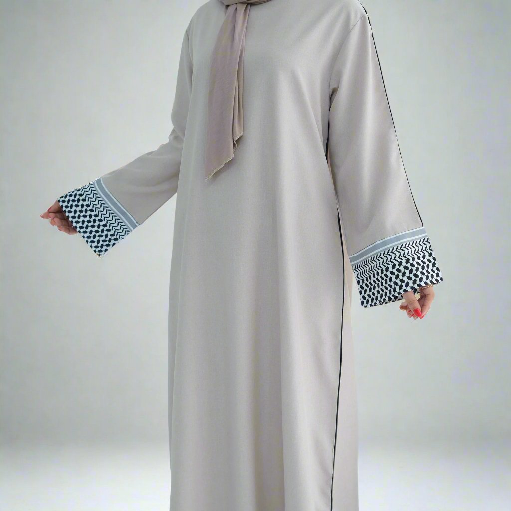Kufiya Essential Abaya Beige - Modest Muslim Women's Prayer Dress for Home, Mosque & Special Occasions