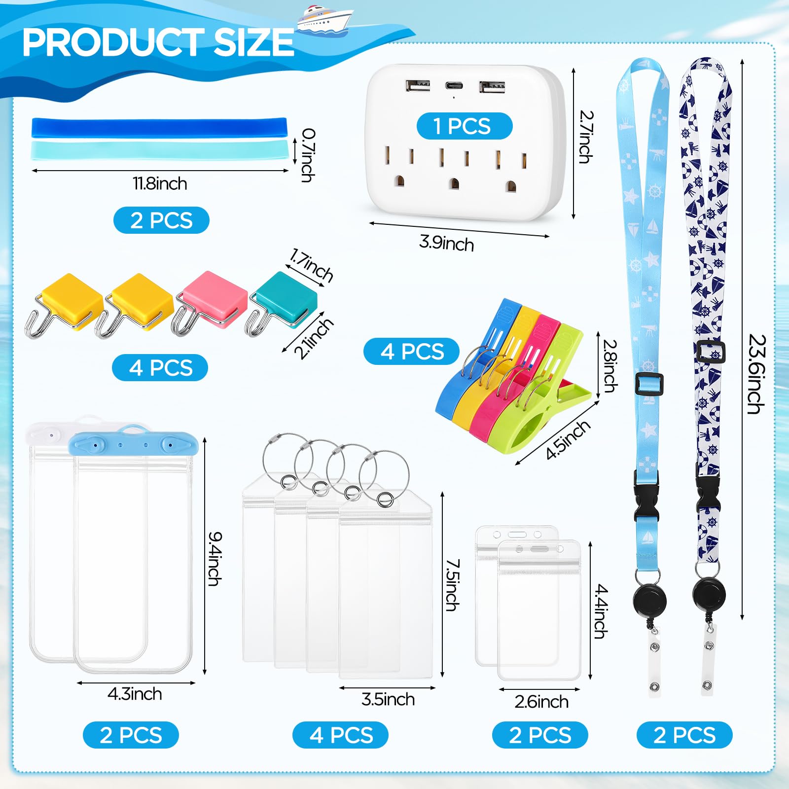 2025 Cruise Essentials Kit - Power Strip, Lanyards, Hooks & More for Cruise Vacations