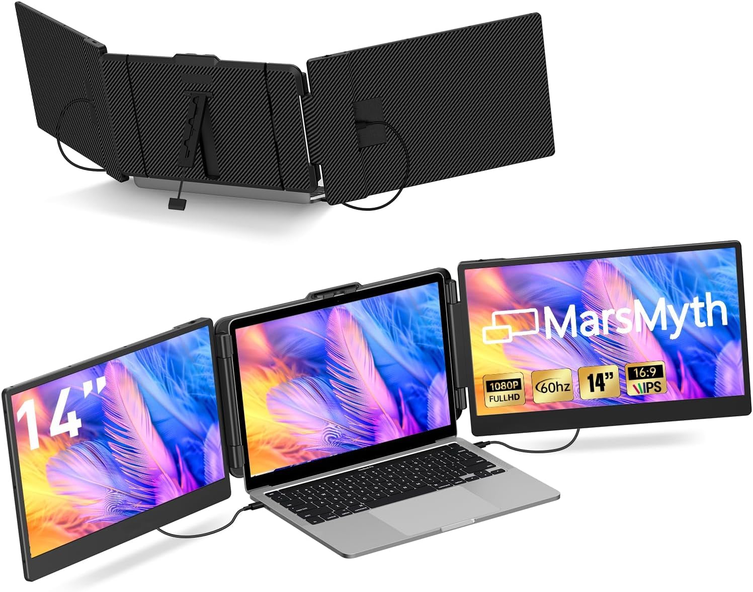 14-inch Portable Laptop Monitor - 1920x1080 FHD IPS Display, 60Hz Refresh Rate, USB-C & HDMI Input - Lightweight Second Screen for Travel, Home Office, Gaming & Productivity (Dual Monitor Setup)
