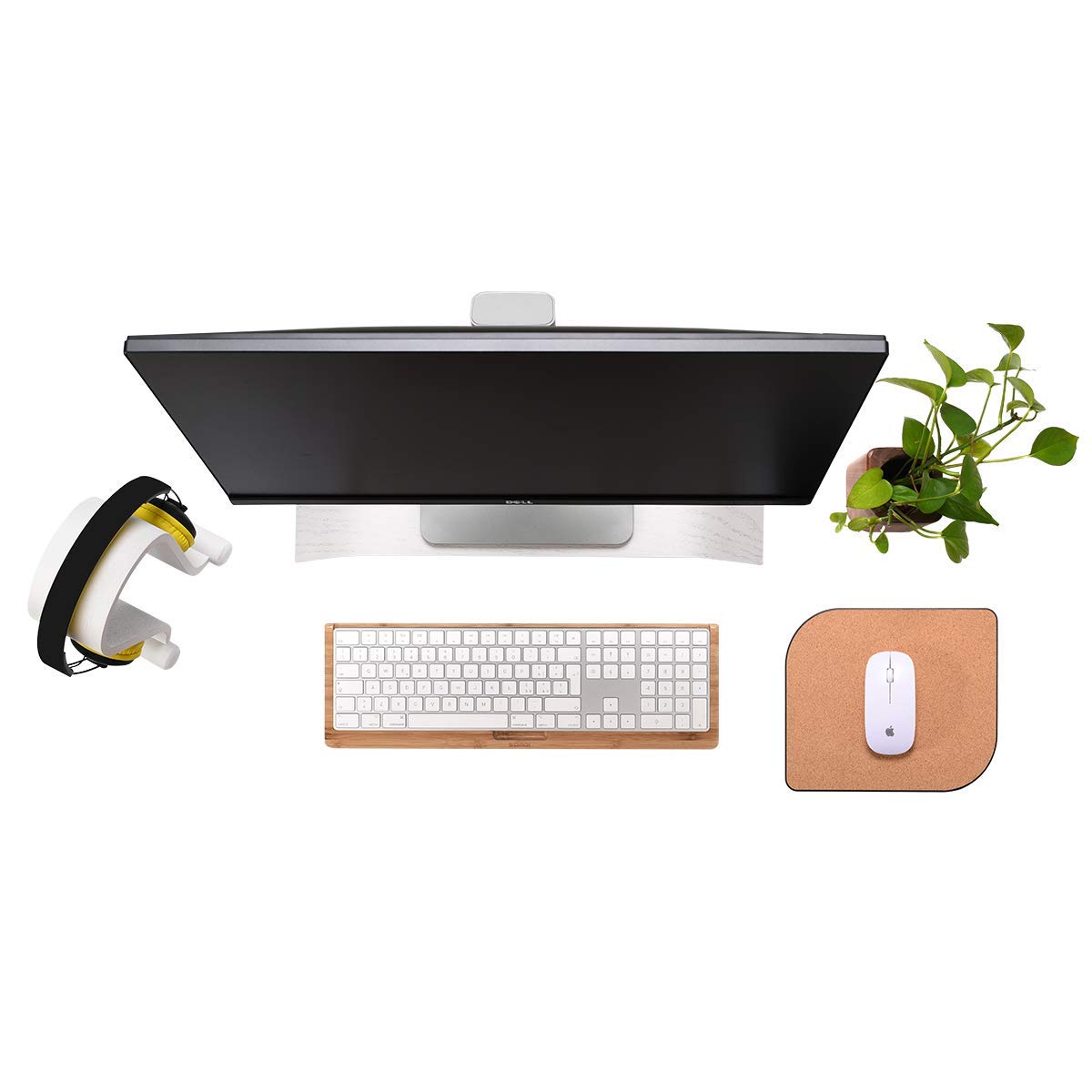 Premium Oak Wood Computer Monitor Stand - Ergonomic Laptop & Notebook Riser for MacBook, PC & Desktop Accessories - Perfect for Home Office, Gaming Setup & Workspace Organization (White Finish)