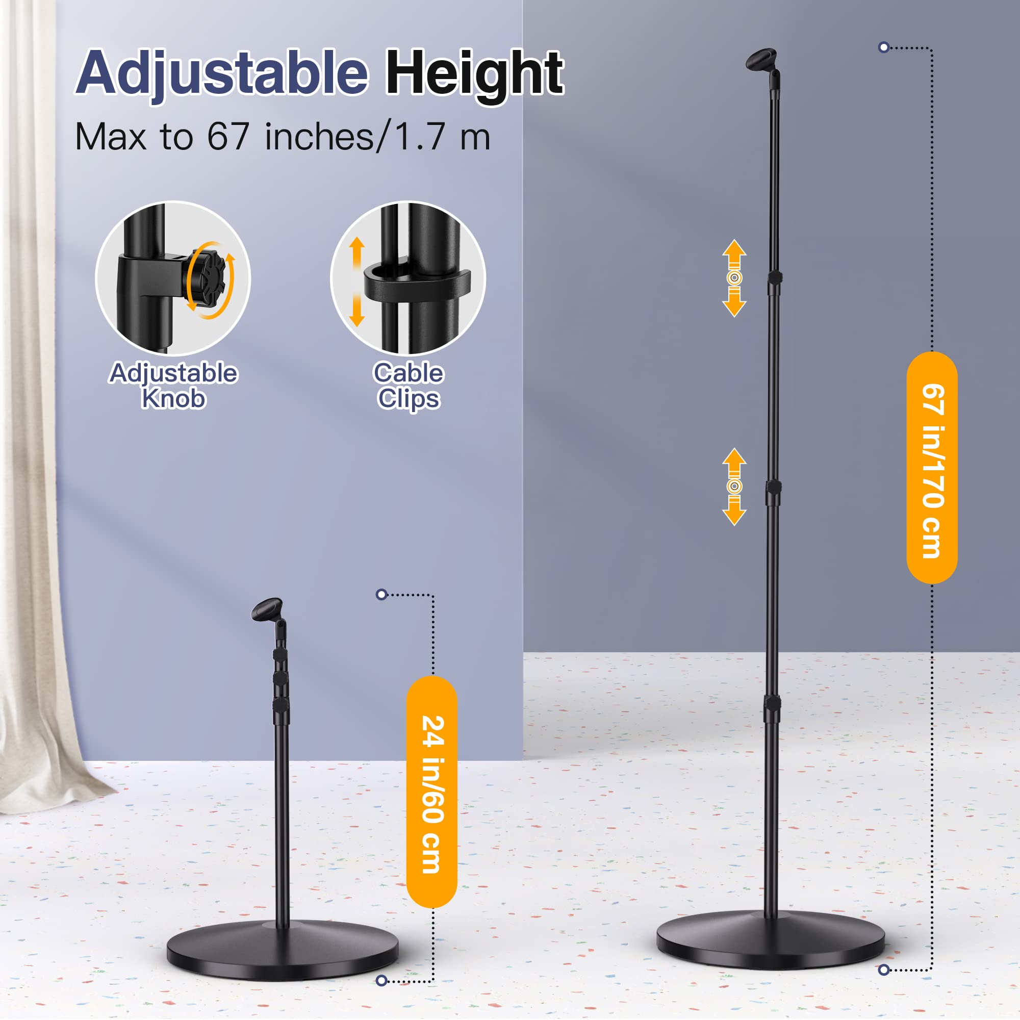 Bietrun WXM09 Professional Wireless Microphone System with Adjustable Mic Stand - Ideal for Karaoke, Live Performances, and Home Recording Studios