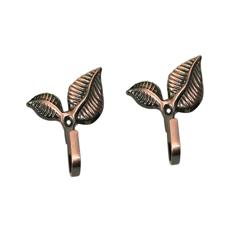 Thicken Leaf Shape Curtain Hooks & Wall Hooks - 2 Pack Multipurpose Hooks with Screws (Red Bronze) for Drapes, Blinds, Towels & Home Decor