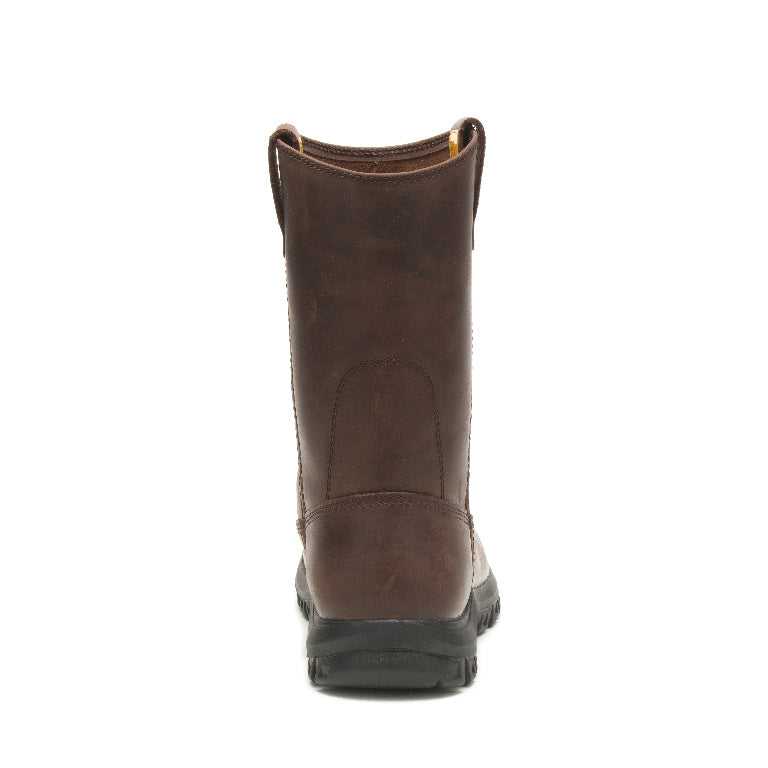 Men's Soft Toe Pull-On Work Boots - Comfortable Brown Leather Drawbar Boots for Construction, Farming & Outdoor Work