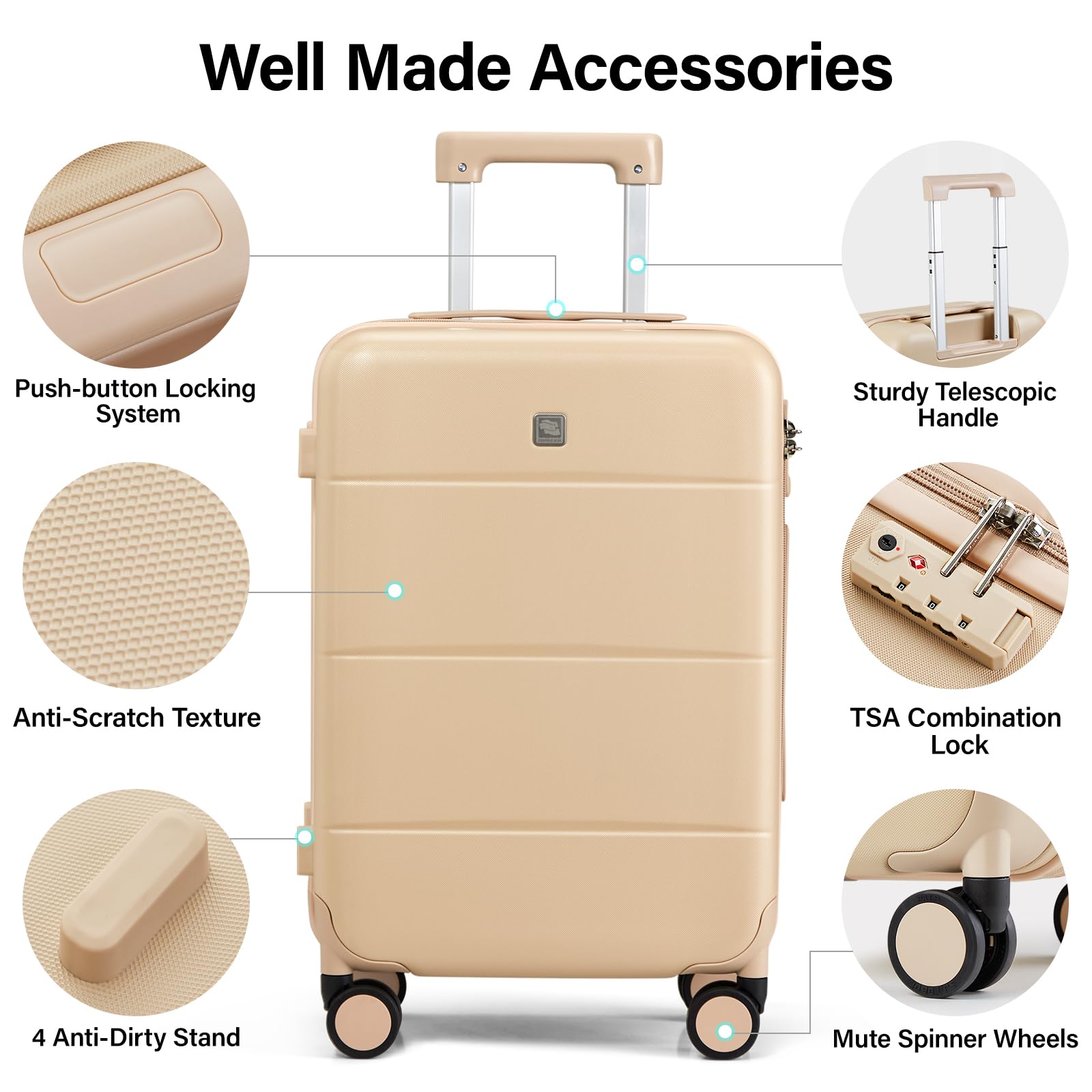 Hanke 2-Piece Hard Shell Luggage Set with Spinner Wheels - 20 & 26 Inch TSA Approved Checked Suitcases (Cuba Sand) | Perfect for International Travel, Business Trips & Family Vacations